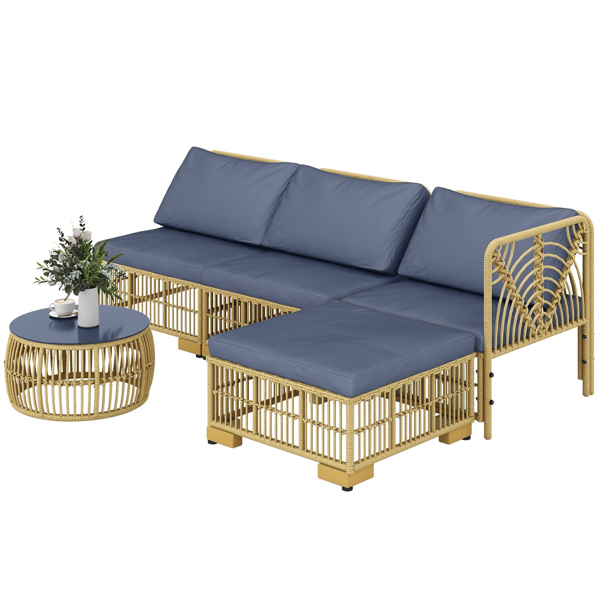 ComfortXL - Salon de jardin modulable 5 pièces acier résine tressée patio gris - ComfortXL Outdoor Living - Image 2