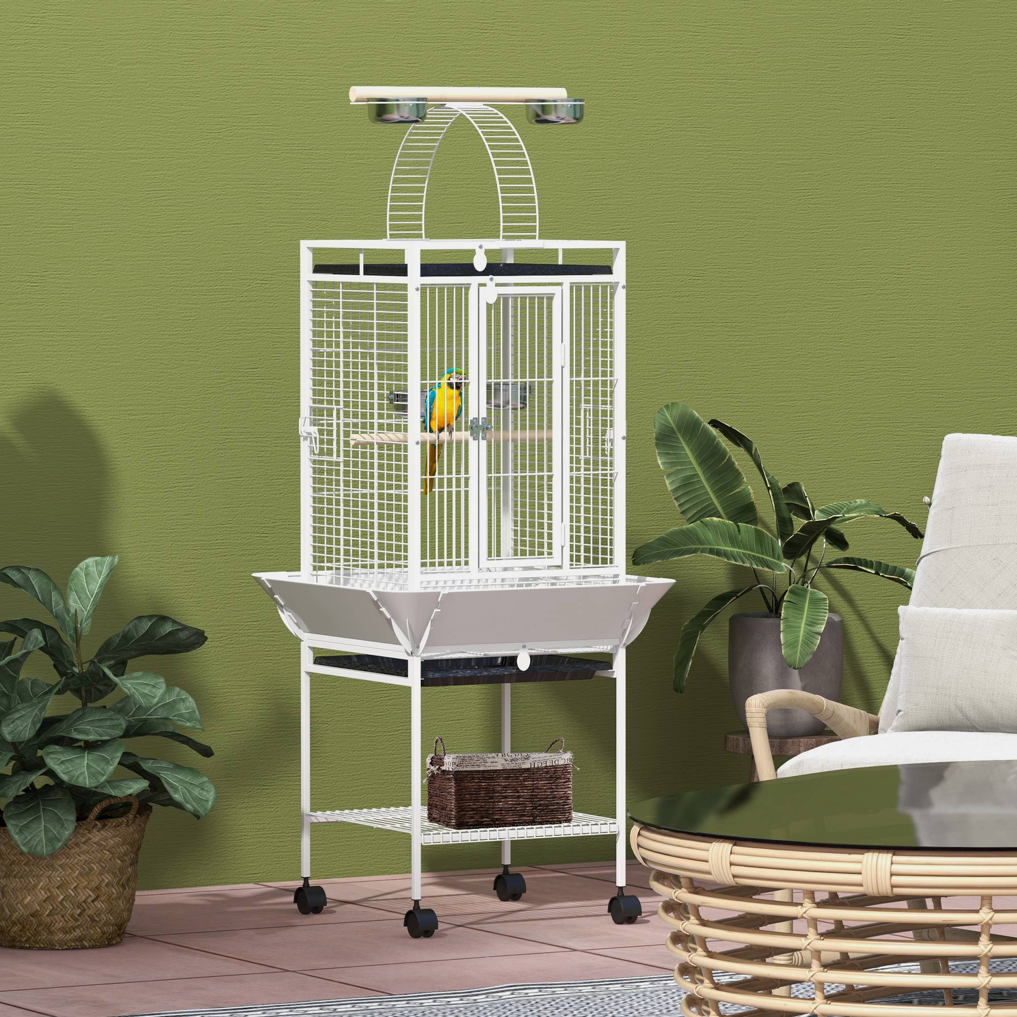 Cage à oiseaux acier blanc 62.5 x 62.5 x 156 cm - PANGIVO - Image 4