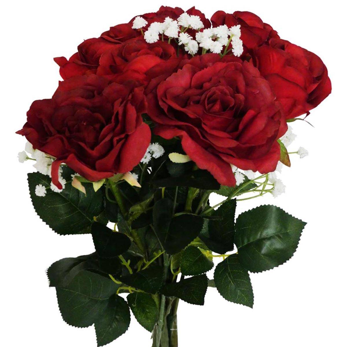 Bouquet artificiel création fleuriste rouge amour x9 roses H 75 cm - Image 1