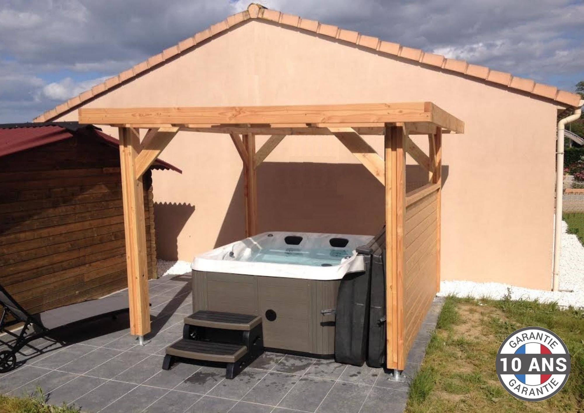 Cpbf Charpentes - Carport toit plat, 500cmx400cm, bois DOUGLAS Français  (Charpente en bois-auvent-abri voiture) 20 m². Garantie 10 ans