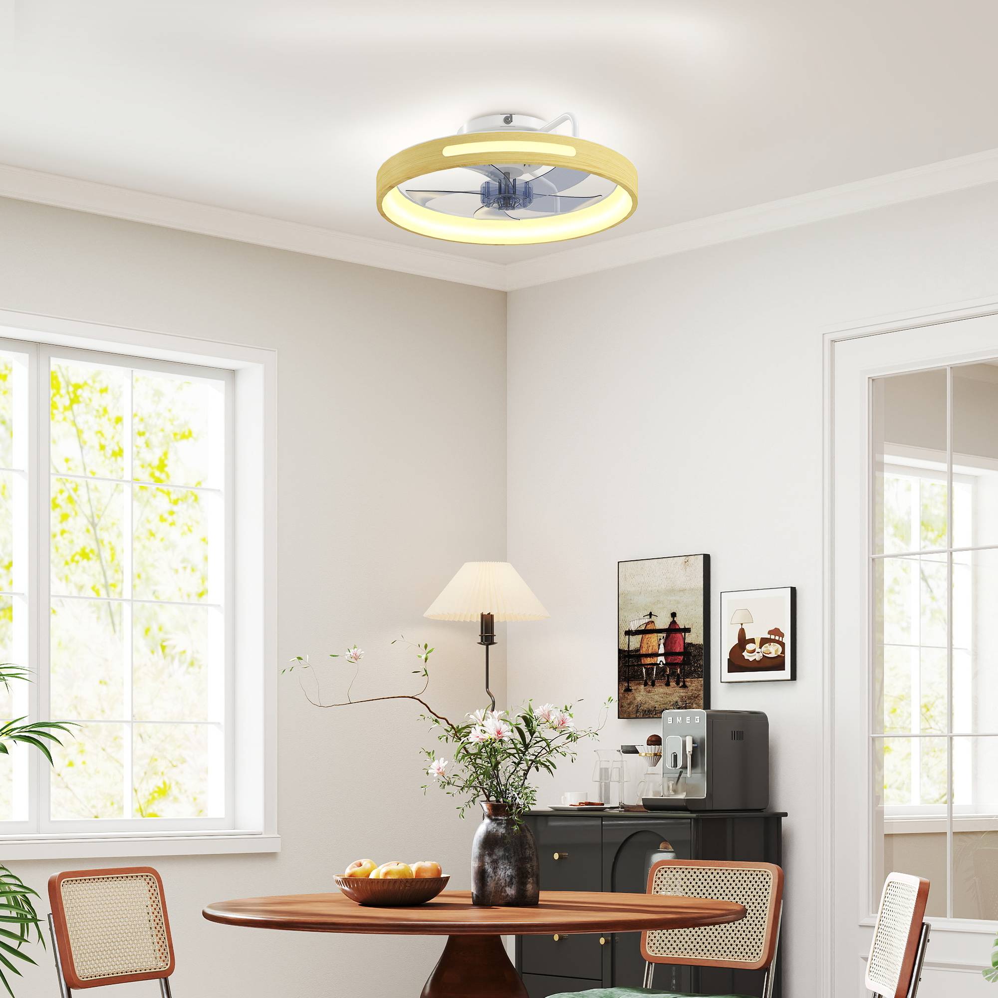 Sans Marque - Ventilateur plafond éclairage LED moteur CC 40 W télécommande réversible 6 vitesses 3 couleurs minuterie naturel - Image 4
