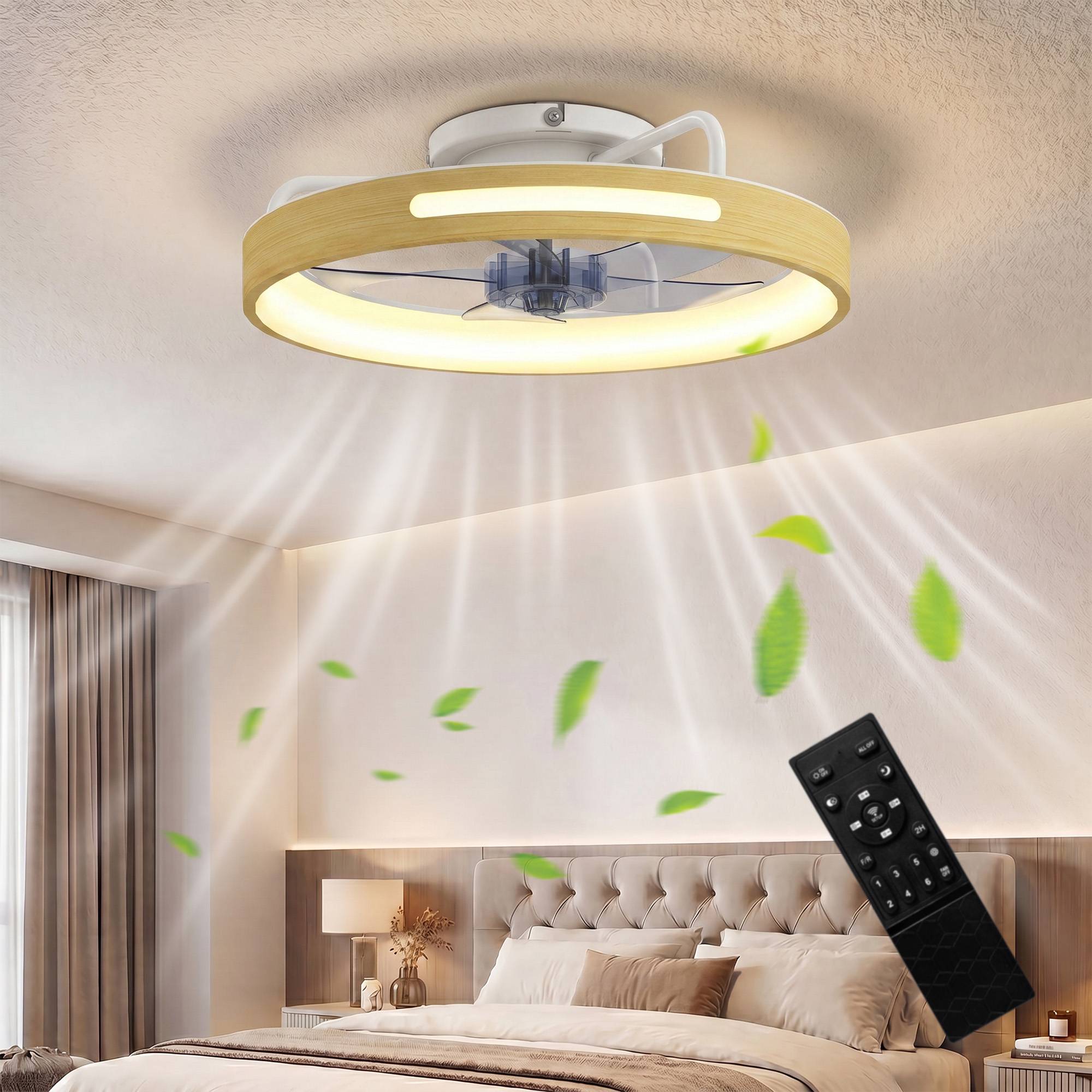 Sans Marque - Ventilateur plafond éclairage LED moteur CC 40 W télécommande réversible 6 vitesses 3 couleurs minuterie naturel - Image 3