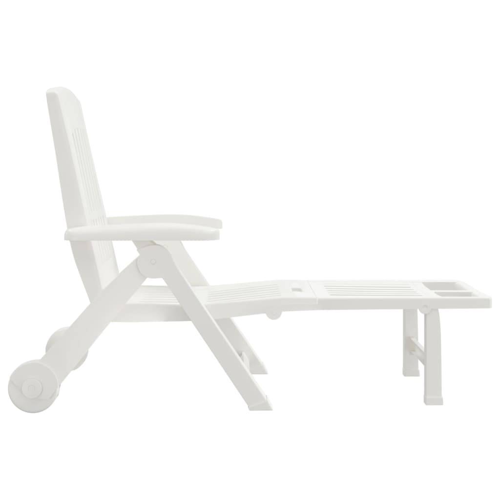 Maison Chic - Bain de soleil - transat pliable avec roues blanc PP - Meuble Pro - Imagen 4