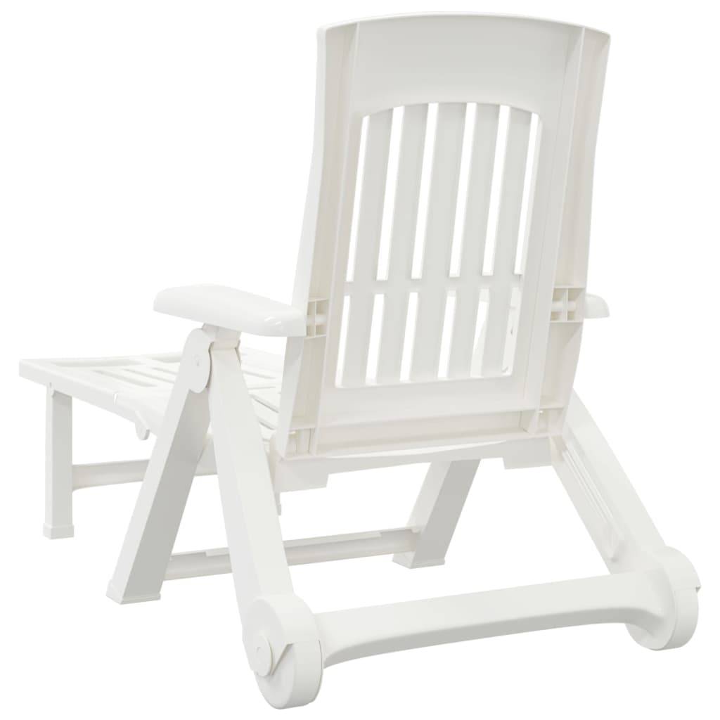 Maison Chic - Bain de soleil - transat pliable avec roues blanc PP - Meuble Pro - Imagen 5