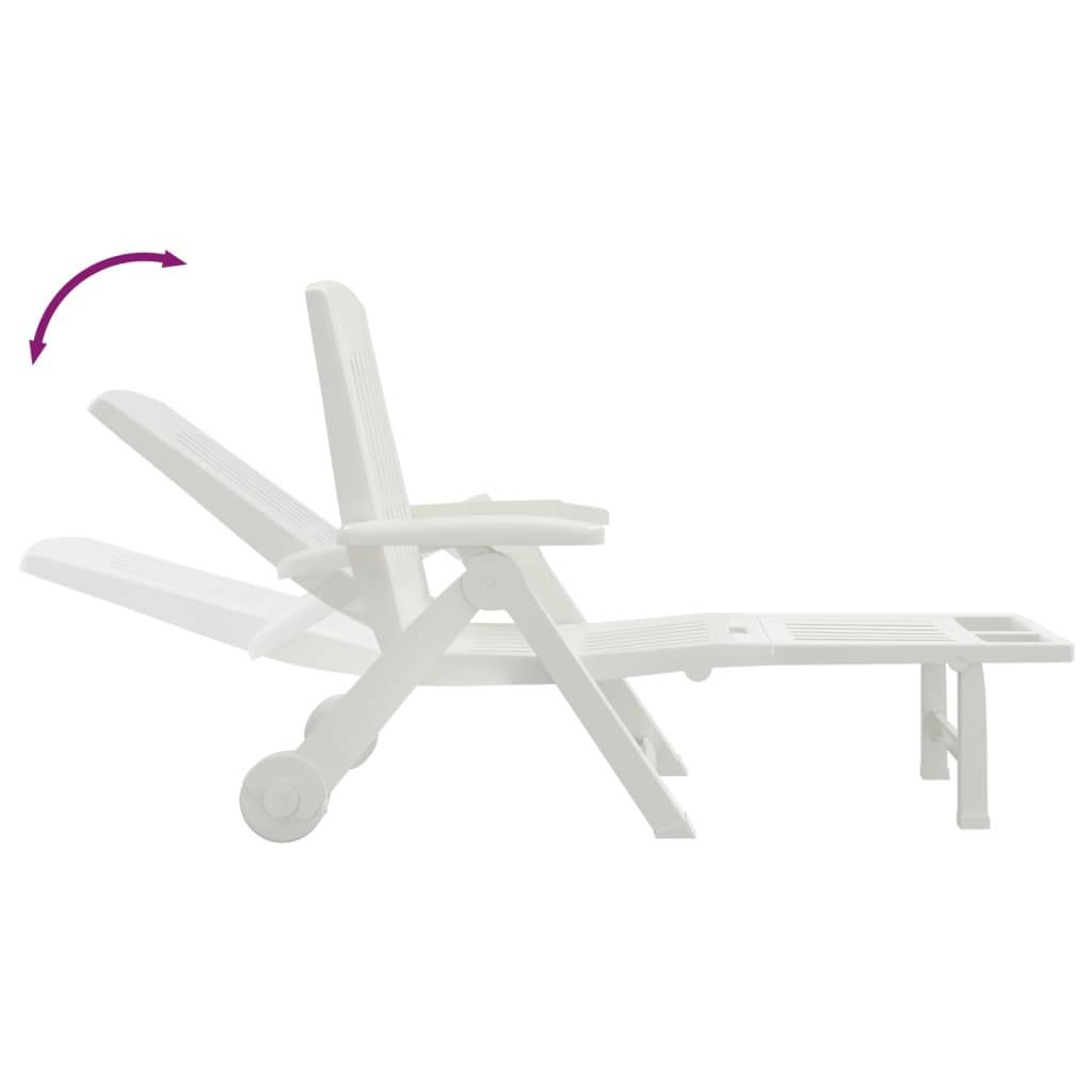 Maison Chic - Bain de soleil - transat pliable avec roues blanc PP - Meuble Pro - Imagen 6