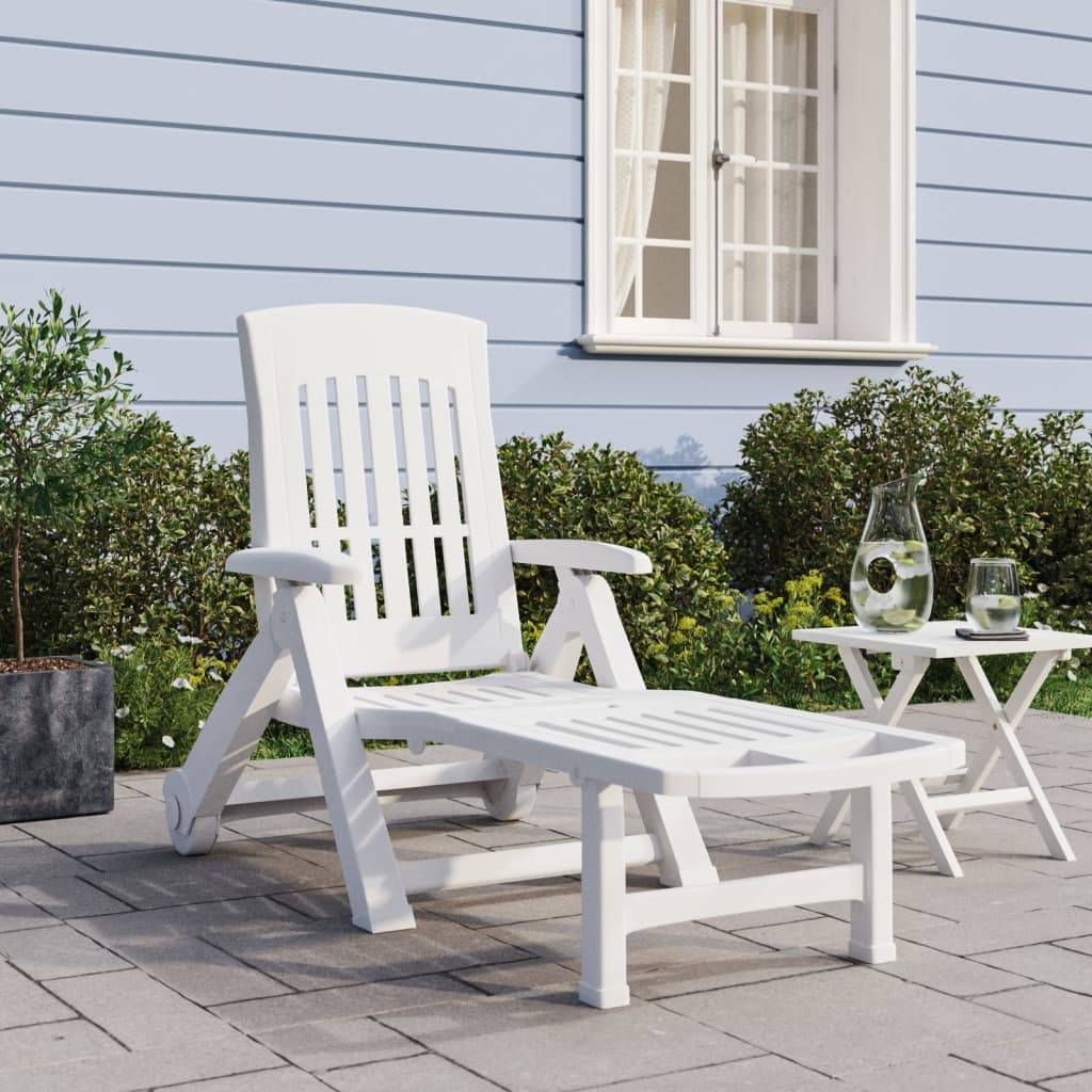 Maison Chic - Bain de soleil - transat pliable avec roues blanc PP - Meuble Pro - Imagen 2