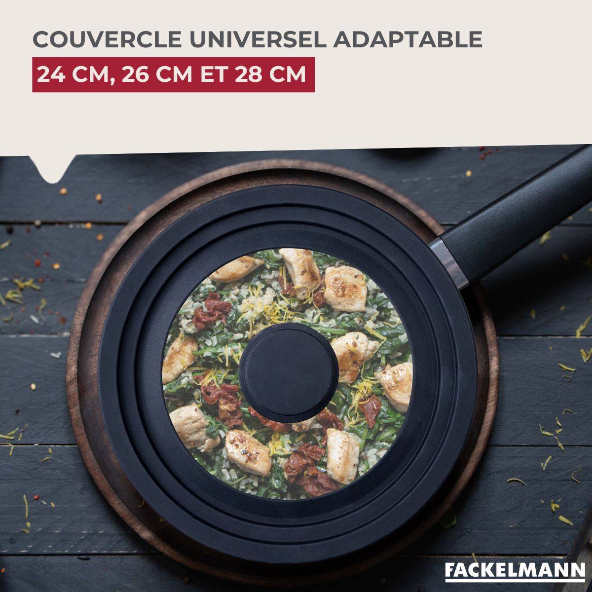 Couvercle de cuisson adaptable de 24 à 28 cm en verre et silicone Fackelmann - Image 2