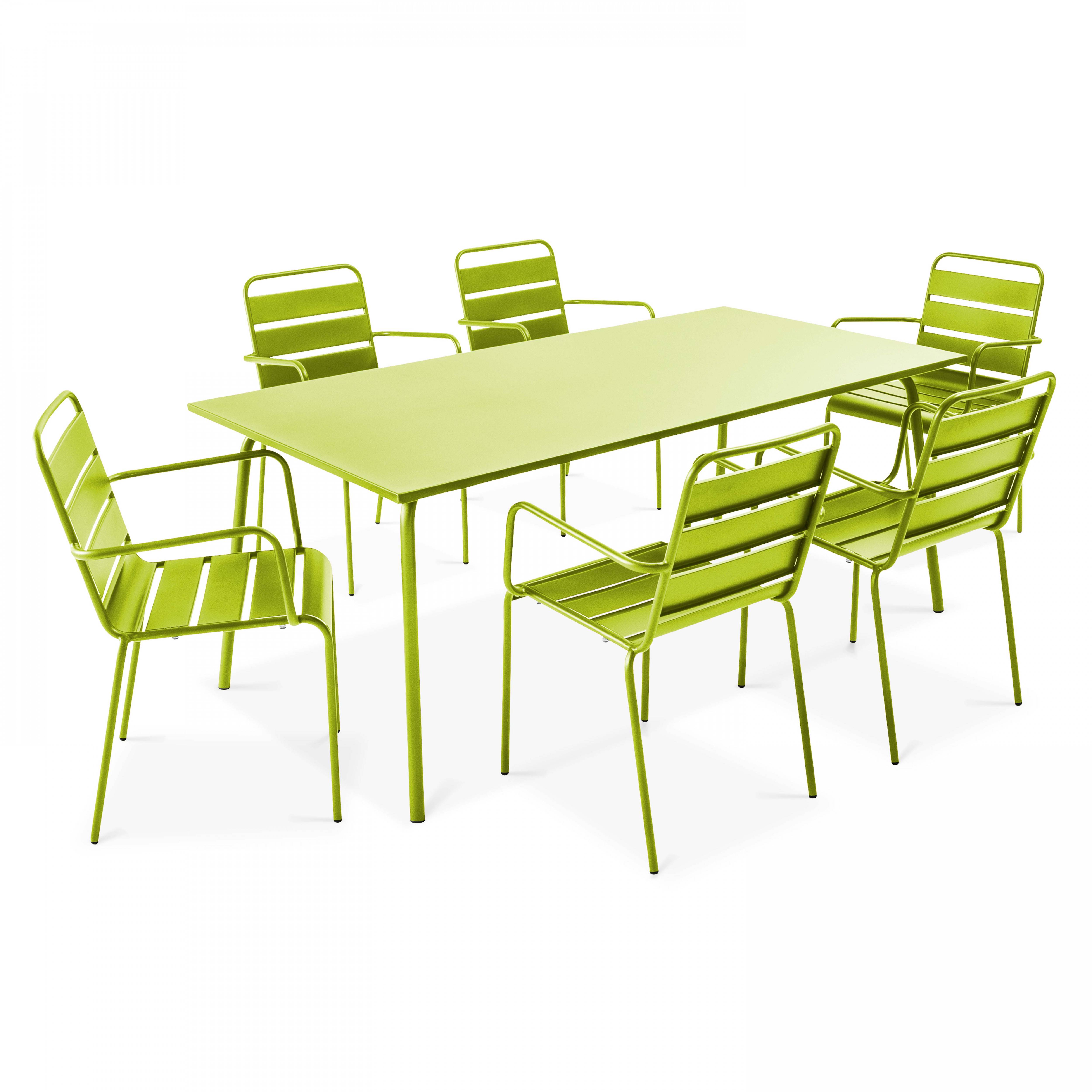 Oviala - Ensemble table de jardin et 6 fauteuils en métal vert Palavas - Oviala - Imagen 1