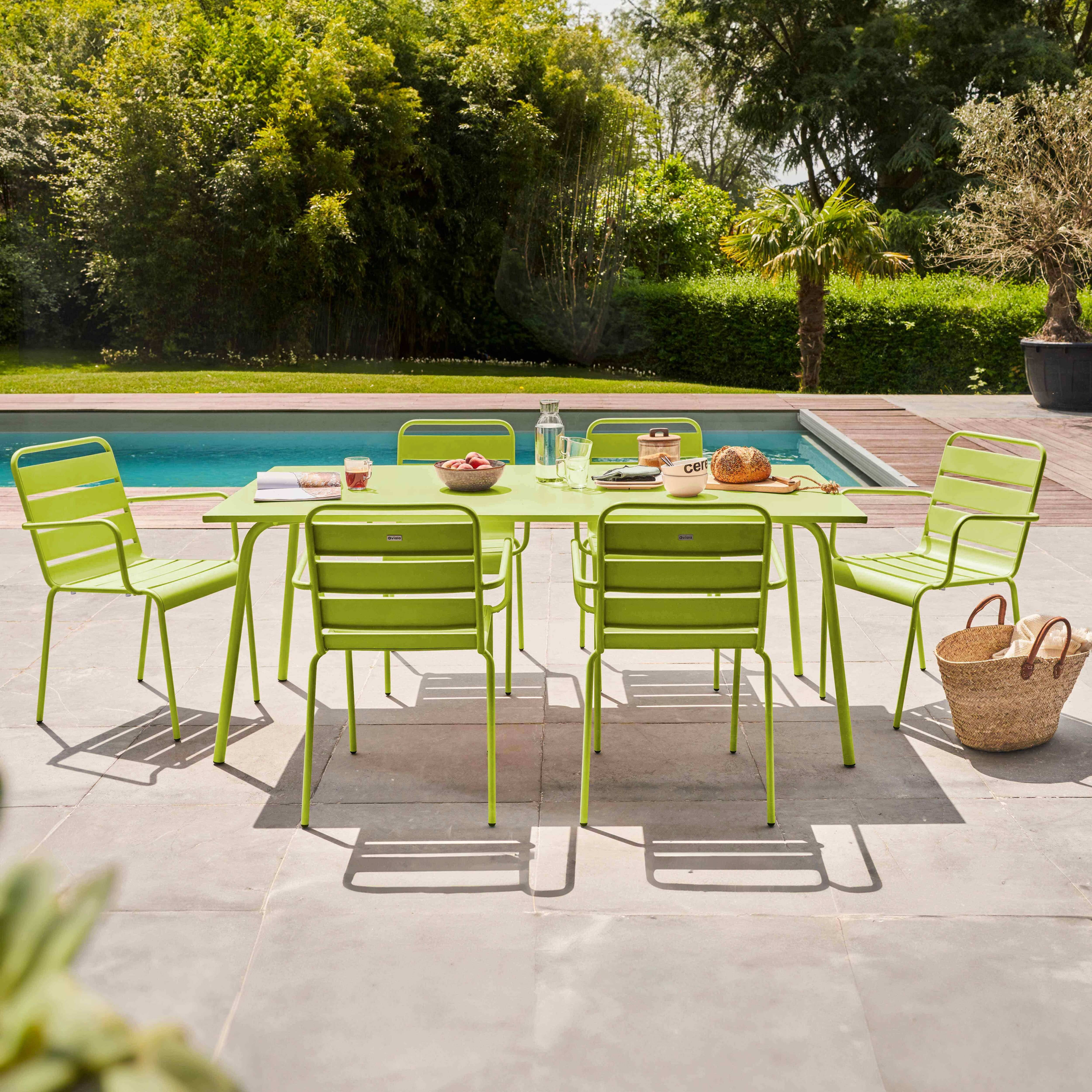Oviala - Ensemble table de jardin et 6 fauteuils en métal vert Palavas - Oviala - Imagen 2