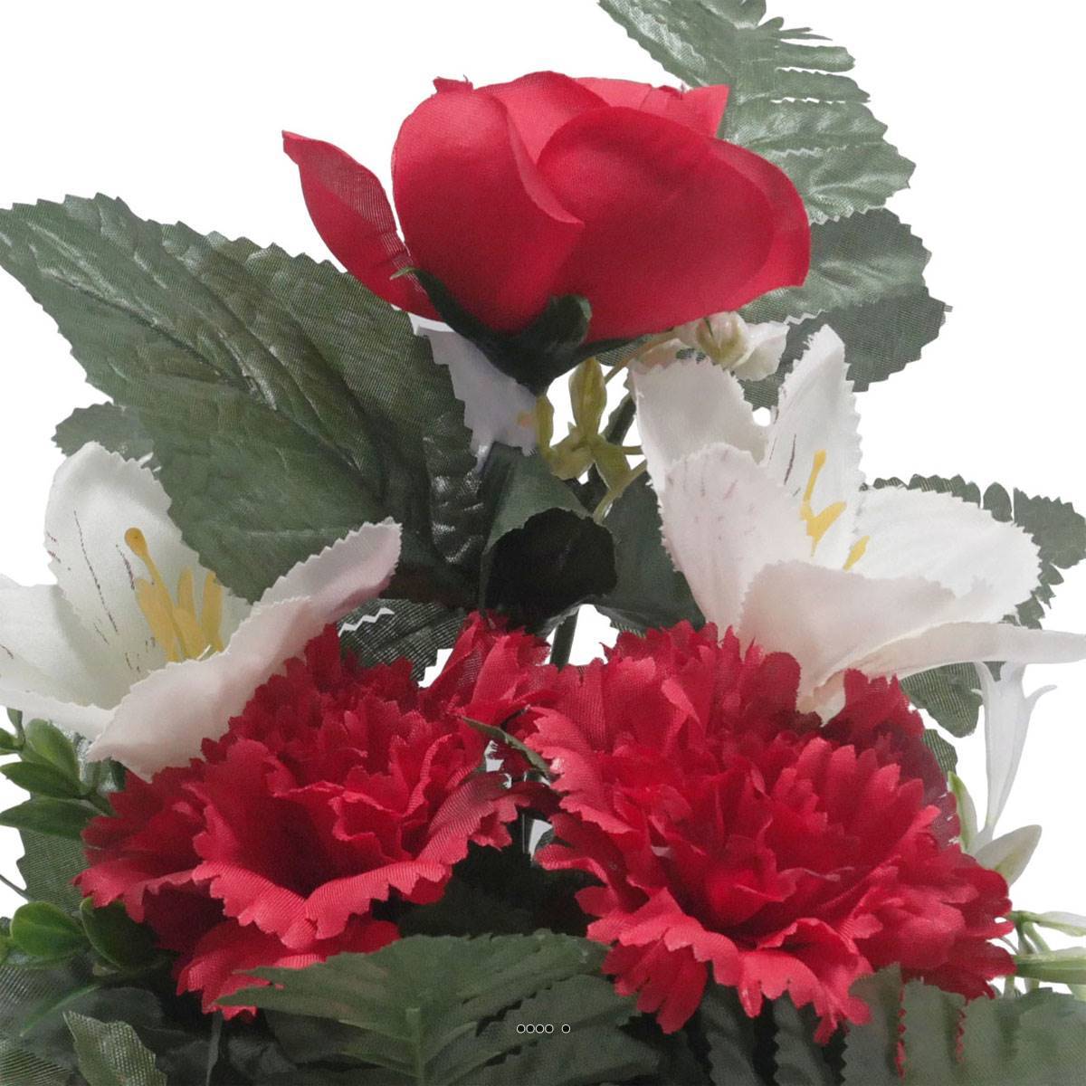 Artificielles - jardinièrre pot beton Renoncule, oeillet, et alstromeria pour la Toussaint Rouge - couleur: Rouge - Imagen 3