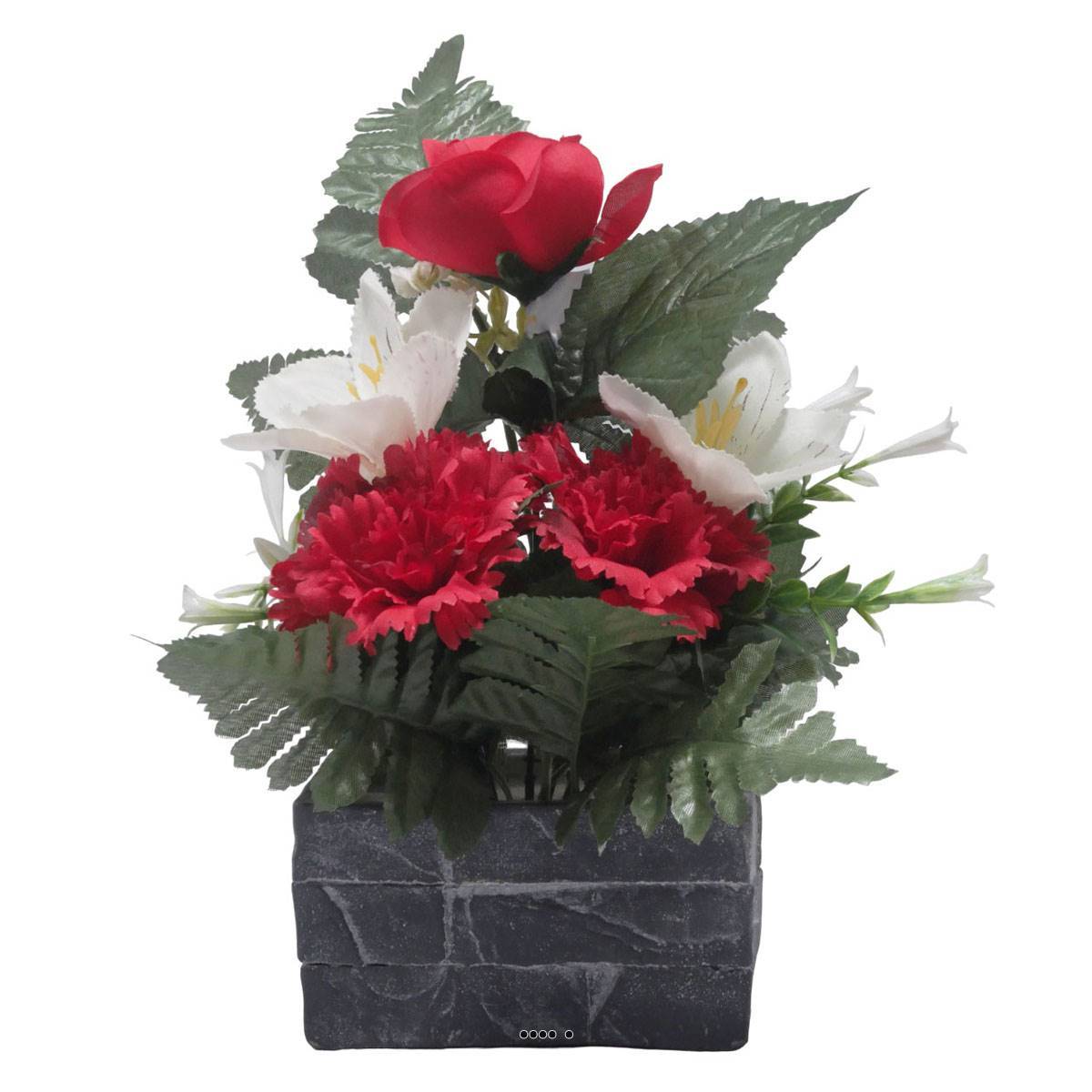Artificielles - jardinièrre pot beton Renoncule, oeillet, et alstromeria pour la Toussaint Rouge - couleur: Rouge - Imagen 2
