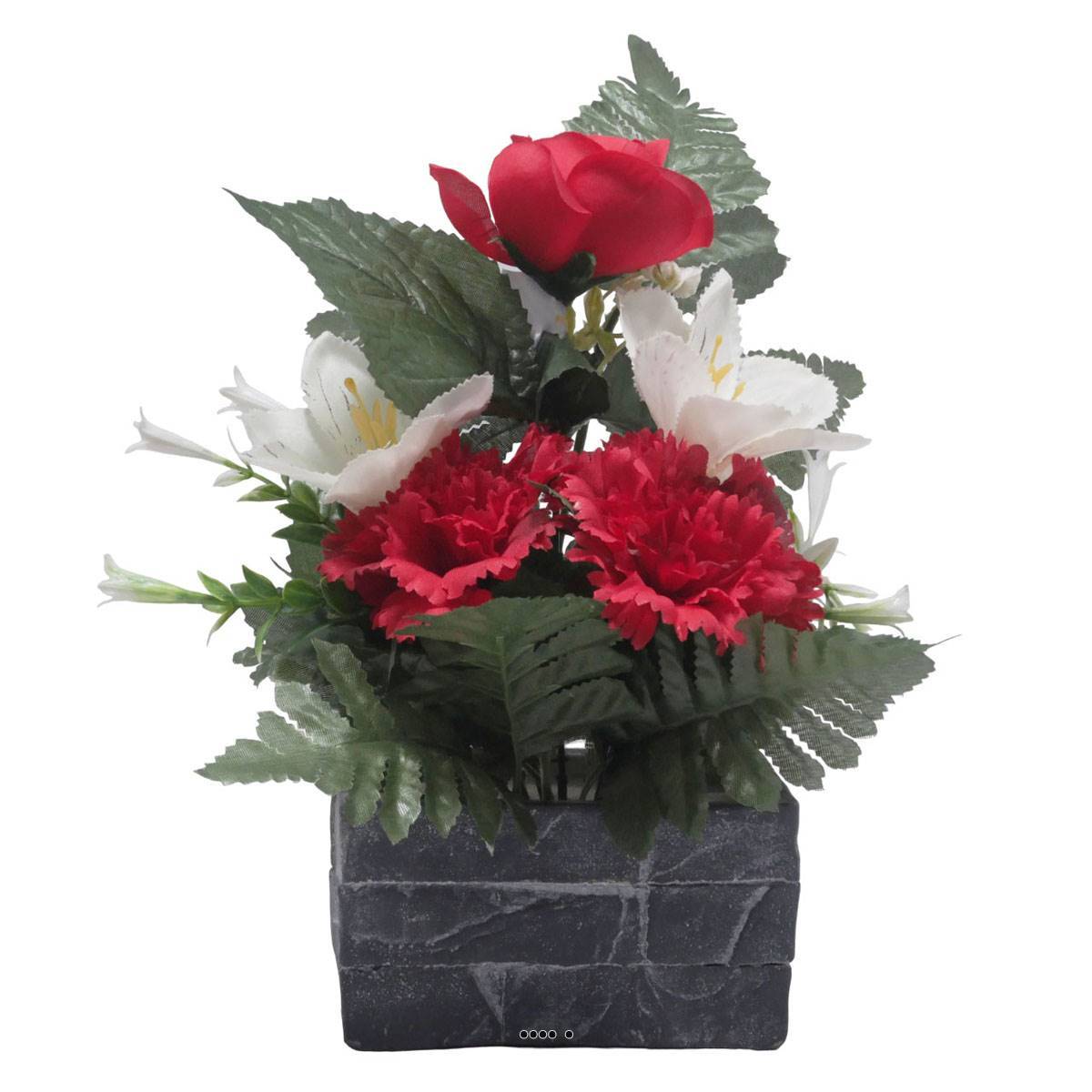 Artificielles - jardinièrre pot beton Renoncule, oeillet, et alstromeria pour la Toussaint Rouge - couleur: Rouge - Imagen 1