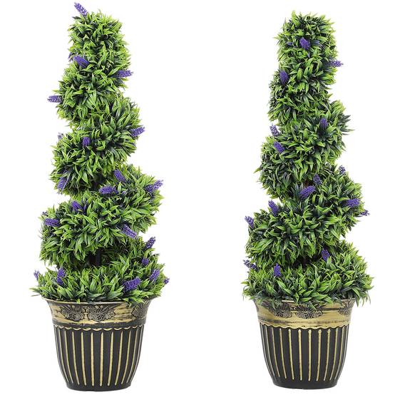 Sans Marque - Lot 2 plantes artificielles spirale PE 90 cm pot inclus verte bleue - Image 1