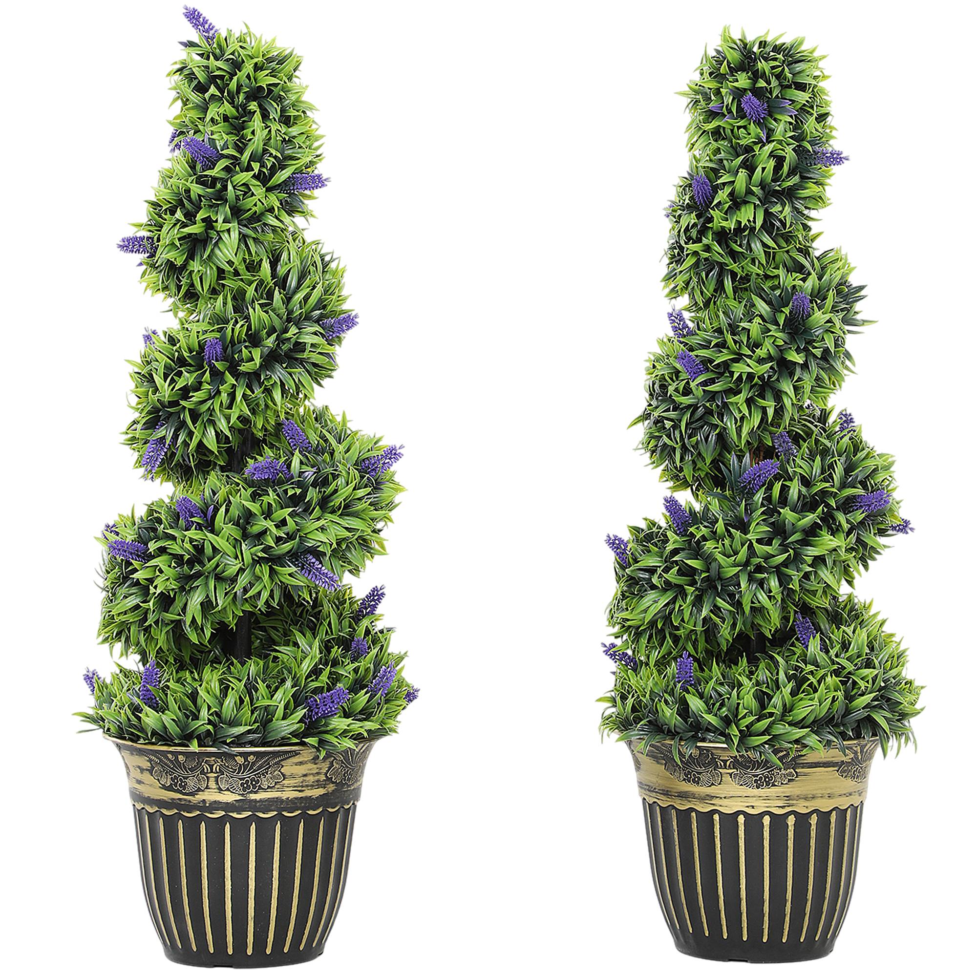 Sans Marque - Lot 2 plantes artificielles spirale PE 90 cm pot inclus verte bleue - Image 1