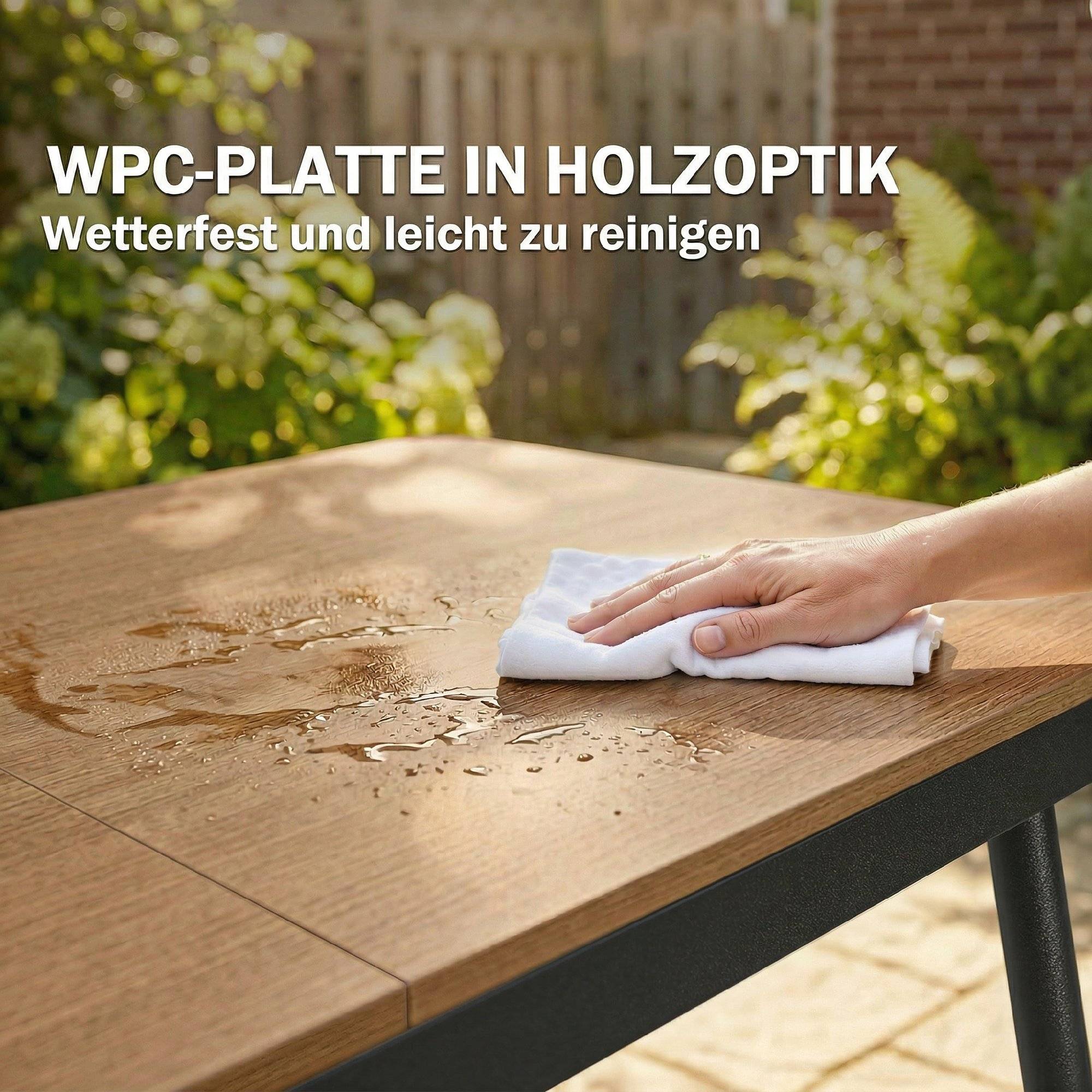 Table de jardin 140x80 cm pour 6 personnes en WPC, résistante à la rouille, pieds réglables, finition naturelle - Image 5