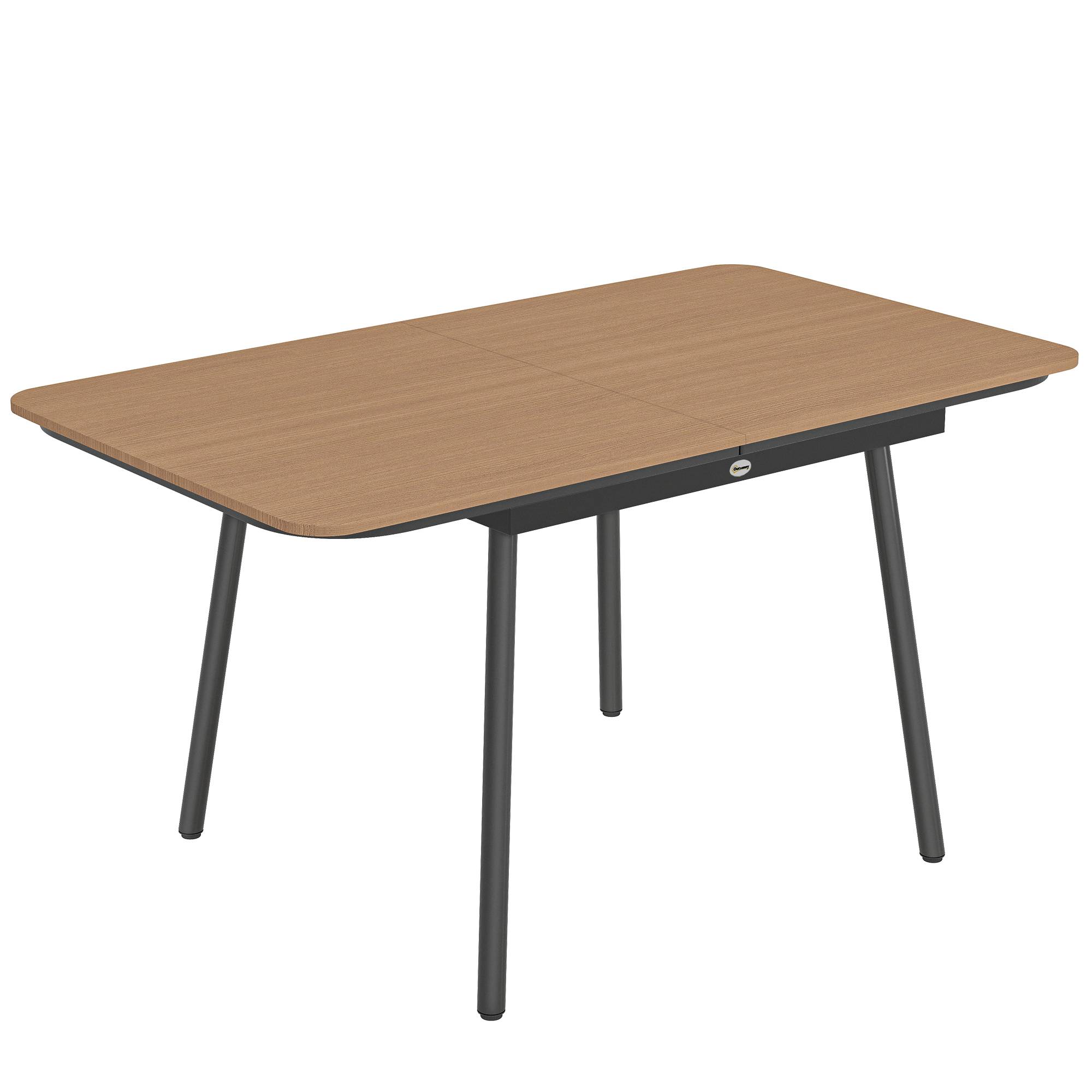 Table de jardin 140x80 cm pour 6 personnes en WPC, résistante à la rouille, pieds réglables, finition naturelle