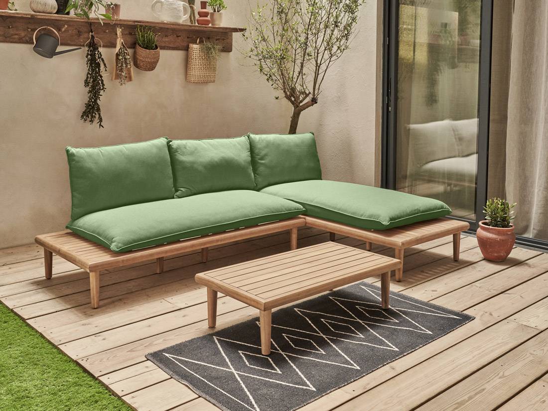 Best Mobilier - Papeete - salon bas de jardin avec coussins vert - 4 places + table - en bois d'acacia FSC 100% - Best Mobilier - Image 7