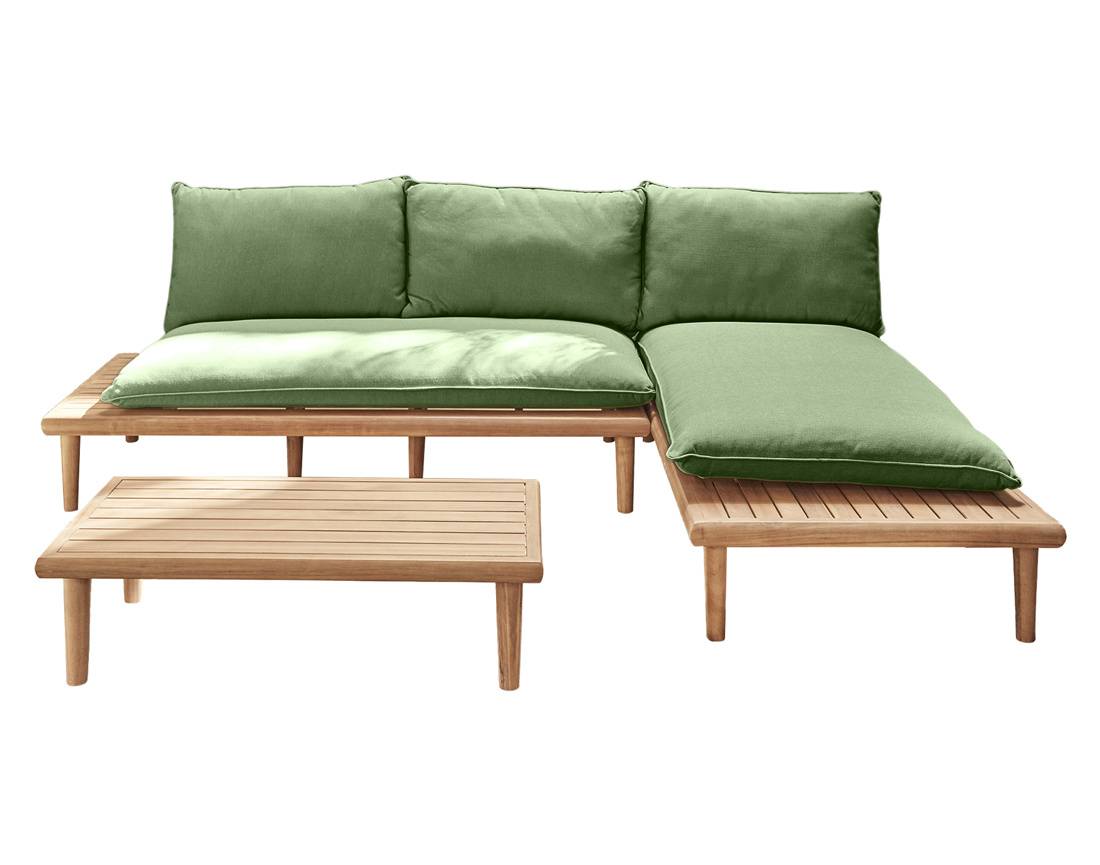 Best Mobilier - Papeete - salon bas de jardin avec coussins vert - 4 places + table - en bois d'acacia FSC  100% - Best Mobilier - Image 1