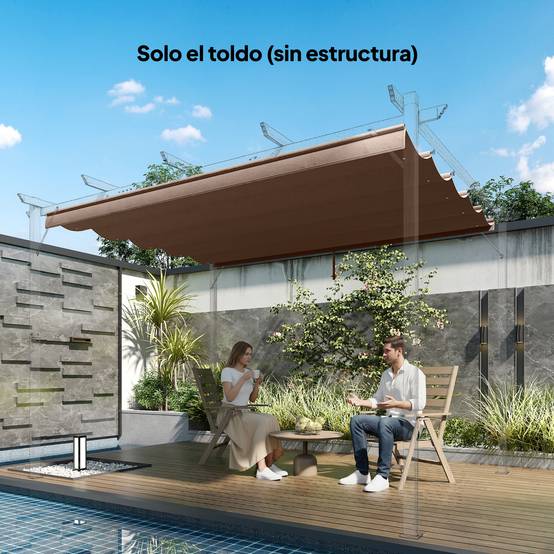 Toile de remplacement rétractable 3,5 x 2,6 m pour pergola 4 x 3 m, avec 10 trous de drainage, couleur café. - Image 4