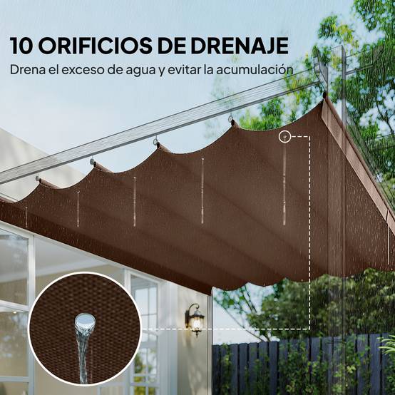 Toile de remplacement rétractable 3,5 x 2,6 m pour pergola 4 x 3 m, avec 10 trous de drainage, couleur café. - Image 8