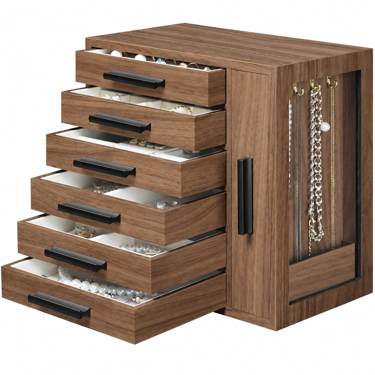 Boîte à Bijoux 6 Tiroirs Bois Ingénierie Rangement Rétro - Image 1