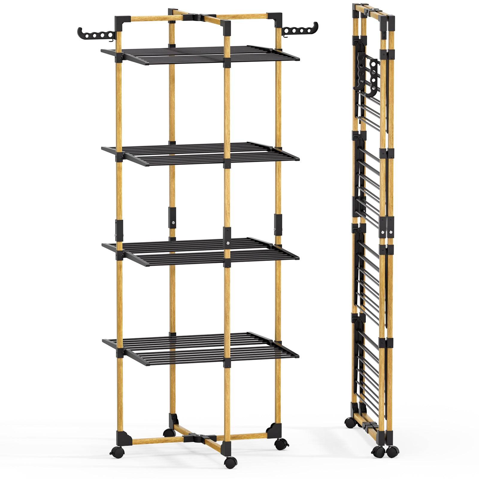 Vounot - Séchoir à linge tour pliable 99x69x175,5cm, Étendoir 4 niveaux grande capacité avec roulettes, 33m d’étendage, Noir, VOUNOT®