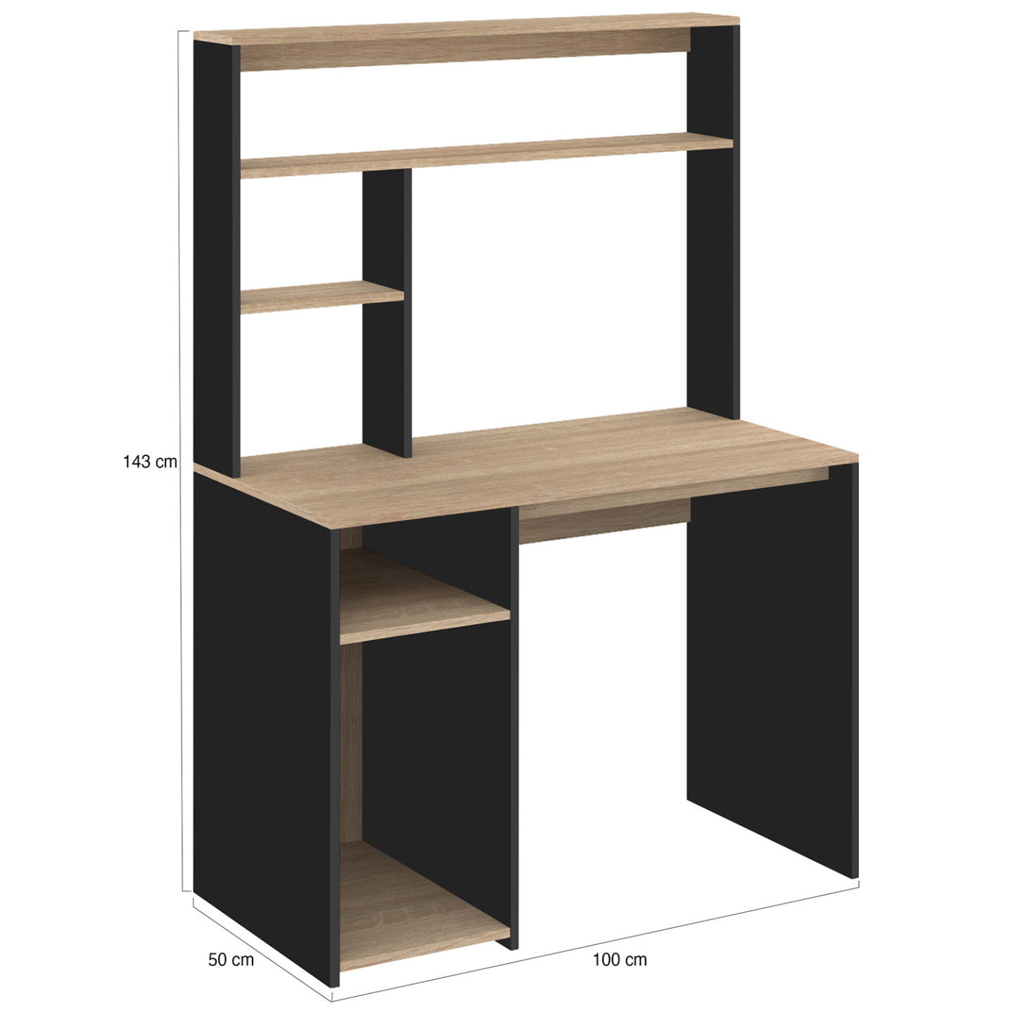 Bureau avec étagères de rangement DAN noir et façon hêtre - Image 4