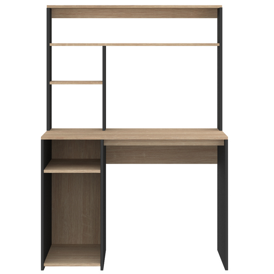 Bureau avec étagères de rangement DAN noir et façon hêtre - Image 3