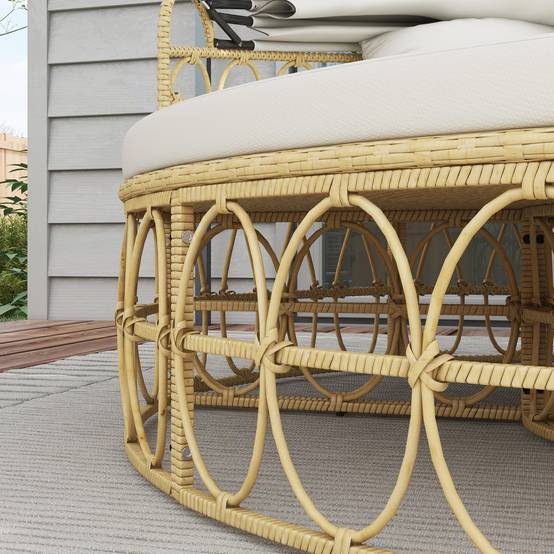 ComfortXL - Salon de jardin modulable résine tressée terrasse avec pare-soleil blanc crème - ComfortXL Outdoor Living - Image 7