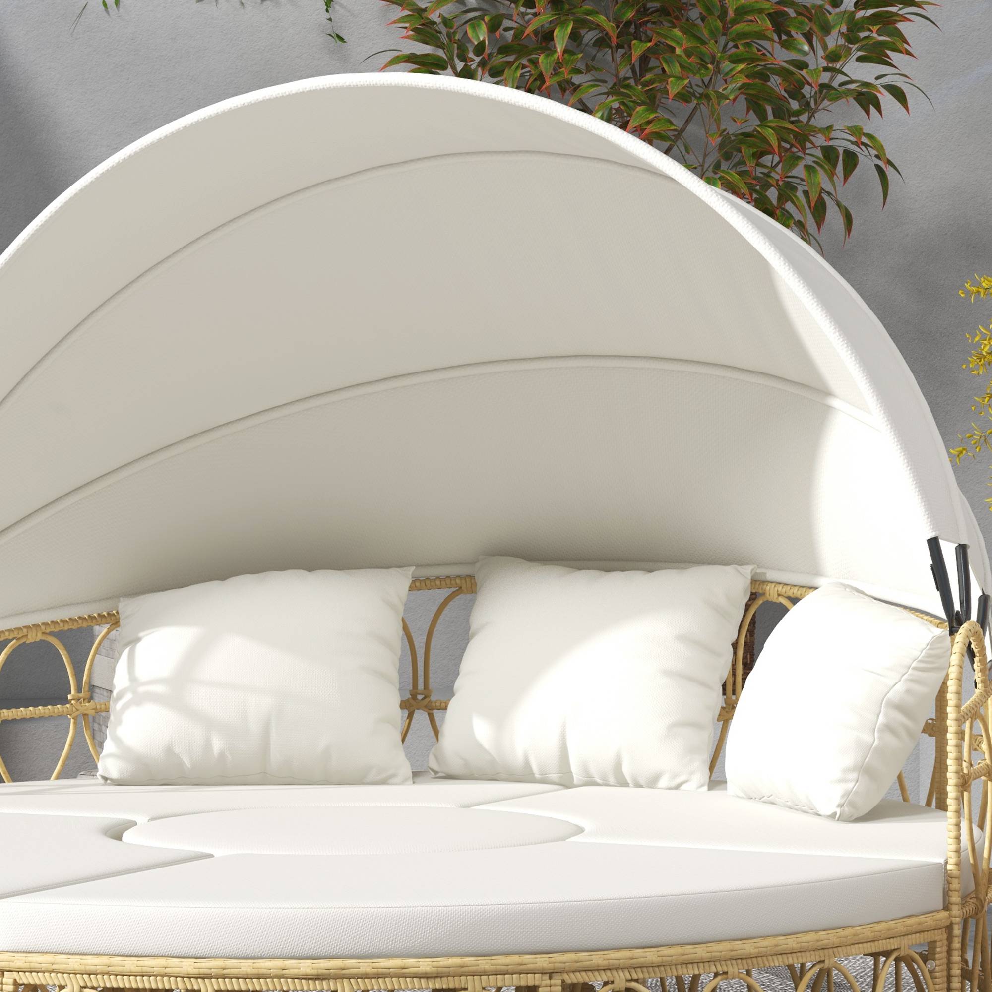ComfortXL - Salon de jardin modulable résine tressée terrasse avec pare-soleil blanc crème - ComfortXL Outdoor Living - Image 8