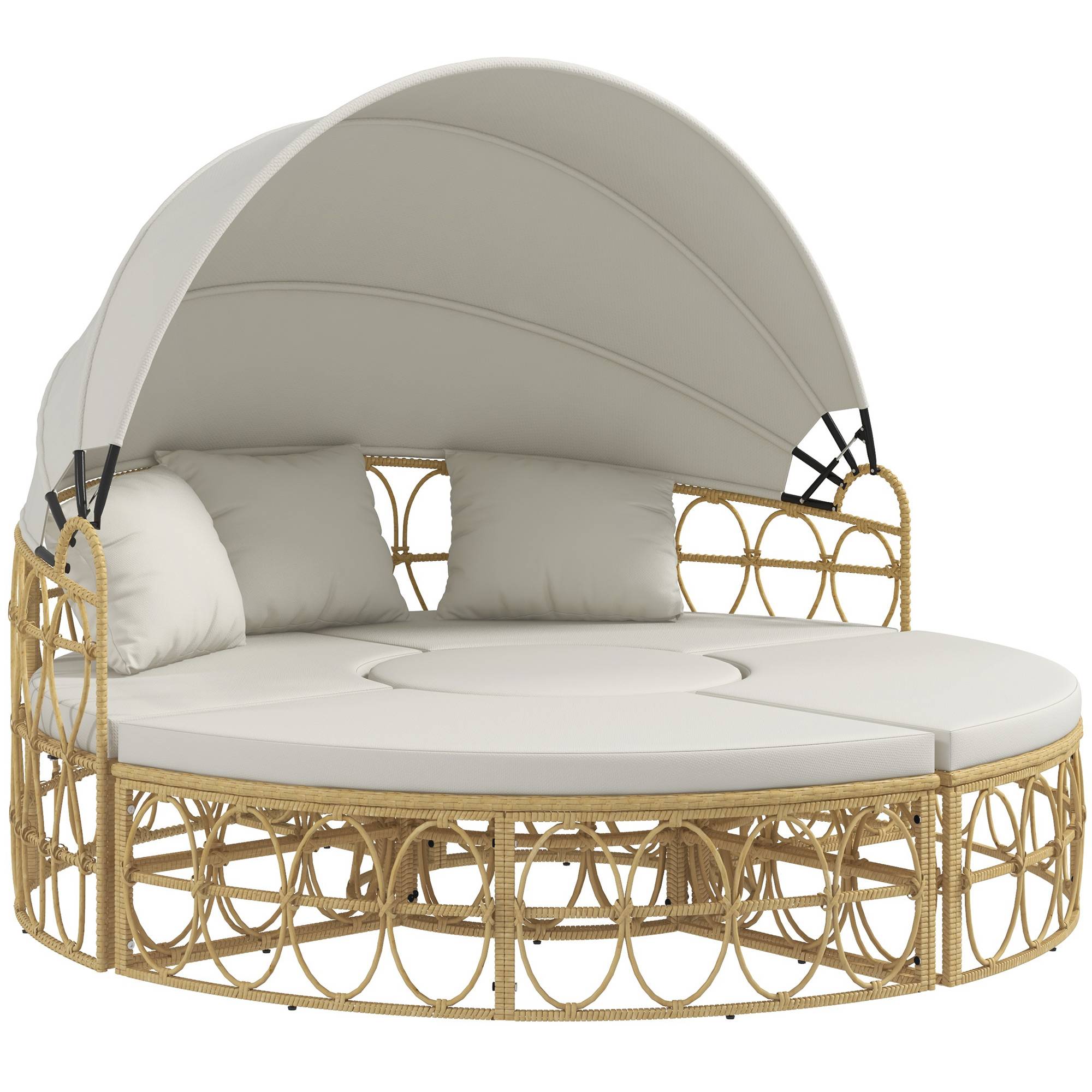 ComfortXL - Salon de jardin modulable résine tressée terrasse avec pare-soleil blanc crème - ComfortXL Outdoor Living - Image 2