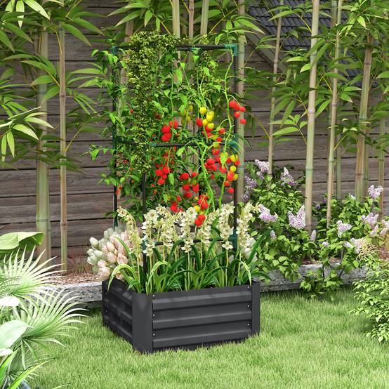 Carré potager avec treillis acier galvanisé gris foncé 61 x 61 x 140 cm - PANGIVO - Image 4