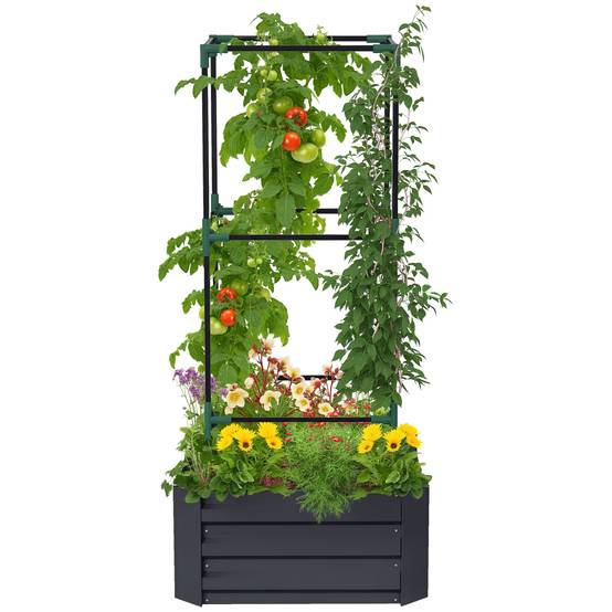 Carré potager avec treillis acier galvanisé gris foncé 61 x 61 x 140 cm - PANGIVO - Image 1