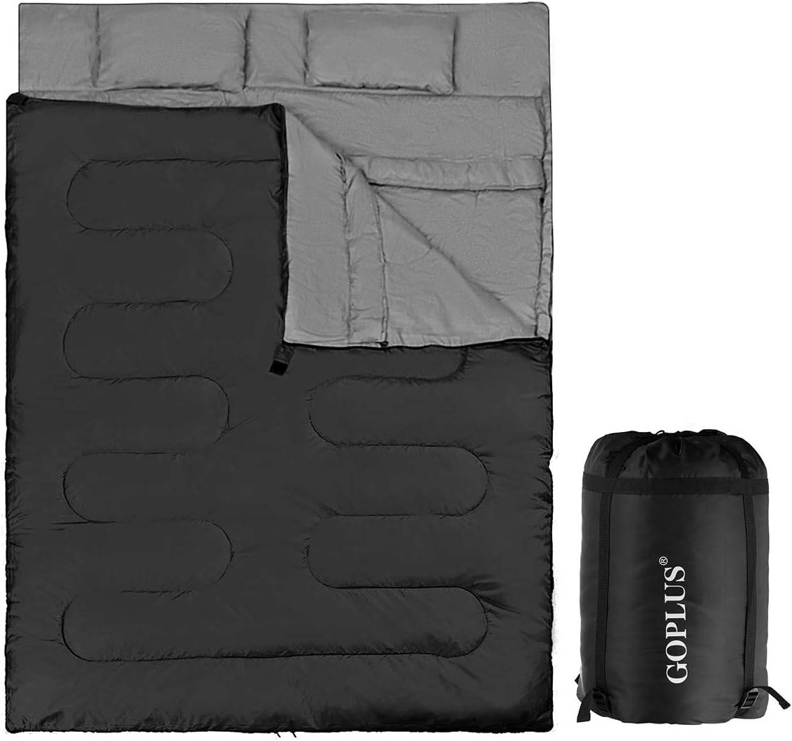 Sac de Couchage pour 2 Personnes avec 2 Oreillers Résistant au Vent et Imperméable Idéal pour la Randonnée, Les Voyages, Le Camping, et Les Activités - Image 1