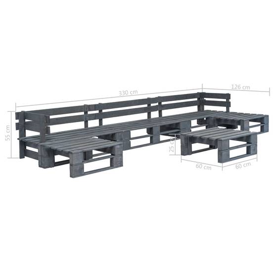 Salon de jardin meuble d'extérieur ensemble de mobilier palette 6 pièces bois gris - Image 3