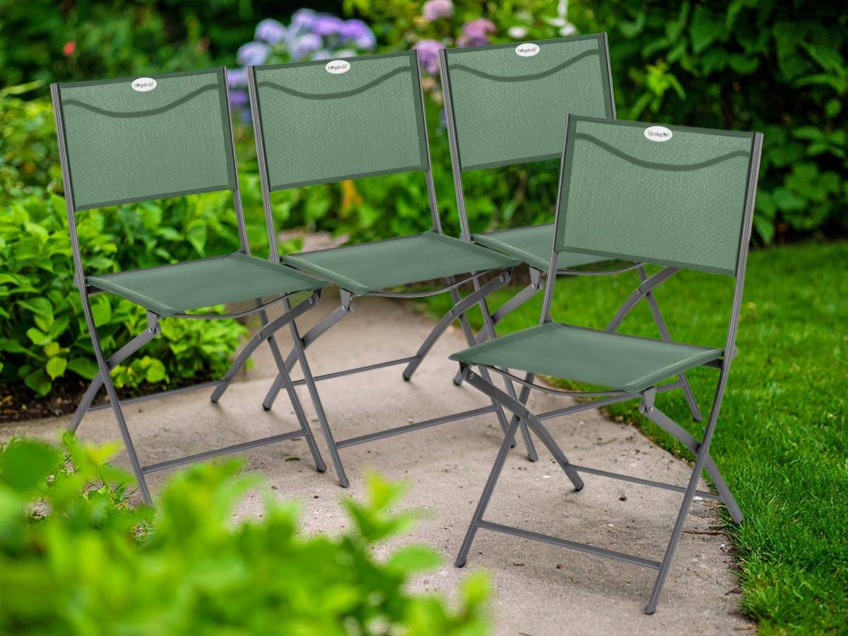 Hesperide - Lot de 4 Chaises de jardin pliante métal Modula Olive/Graphite - Hespéride - Imagen 2