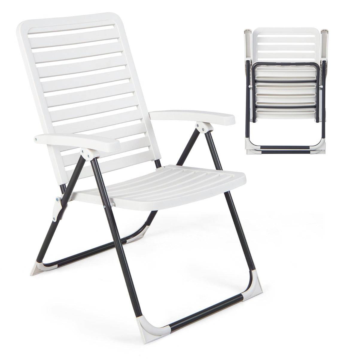 Helloshop26 - Chaise de jardin pliante en pp avec dossier réglable à 7 niveaux fauteuil d’extérieur avec cadre métal pour plage piscine blanc - Imagen 1