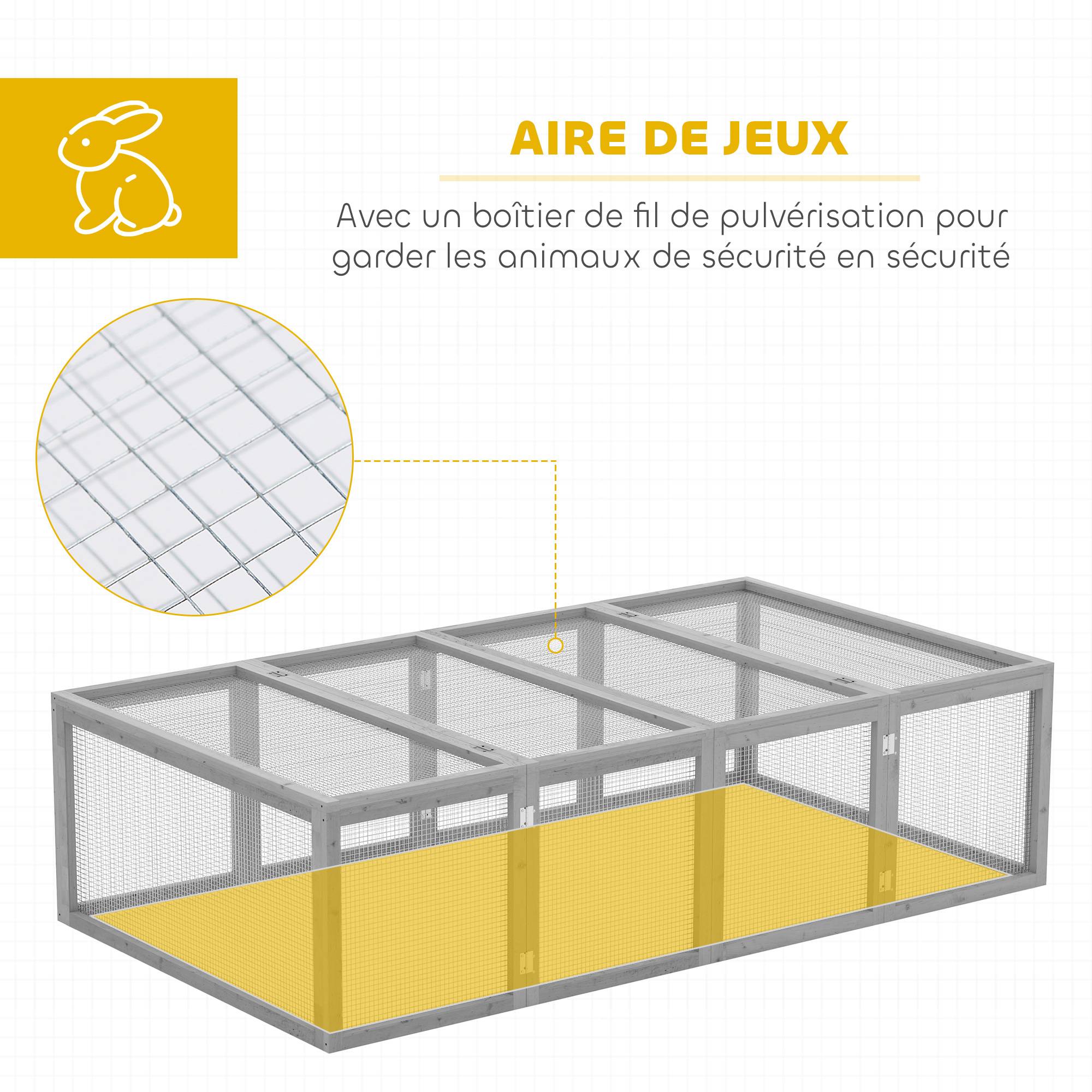 Clapier cage à lapins extérieur intérieur 2 portes supérieures 181L x 100l x 48H cm bois massif gris - Image 8