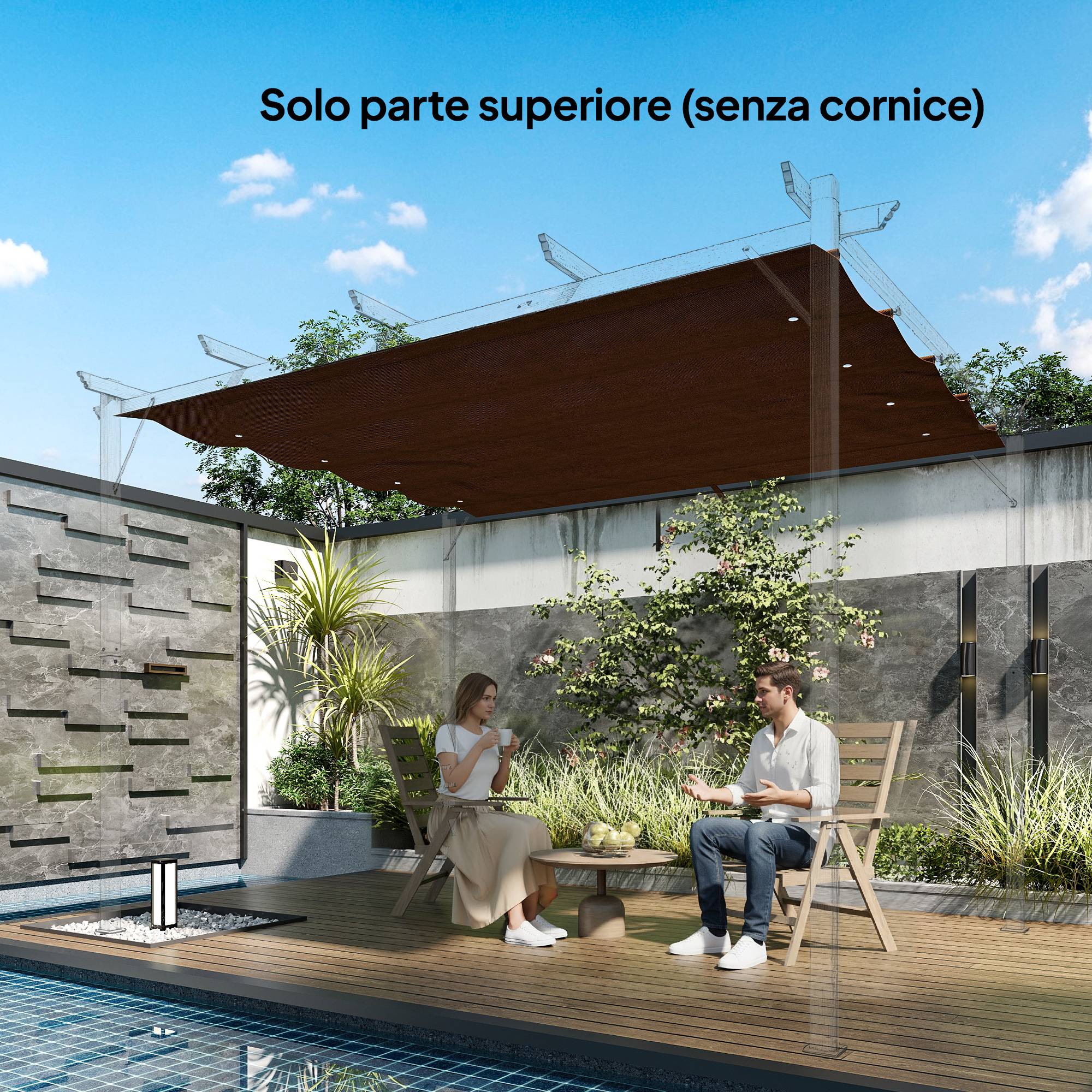 Toile rétractable de pergola rechange polyester protection anti-UV 286x245cm café - ComfortXL Outdoor Living - Image 4