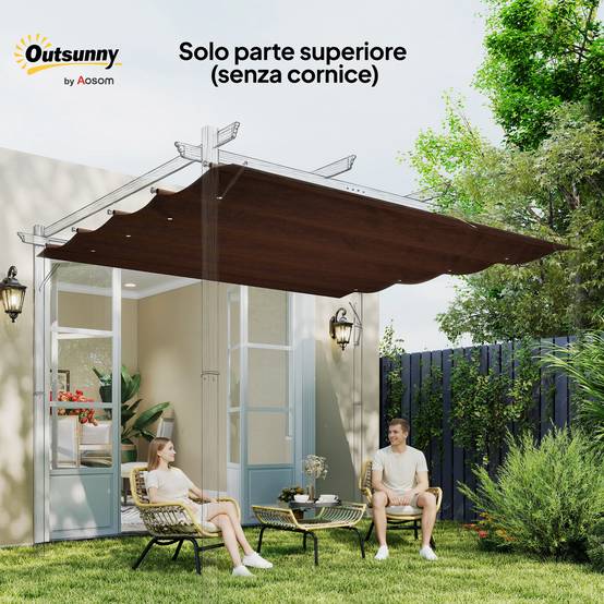Toile rétractable de pergola rechange polyester protection anti-UV 286x245cm café - ComfortXL Outdoor Living - Image 9
