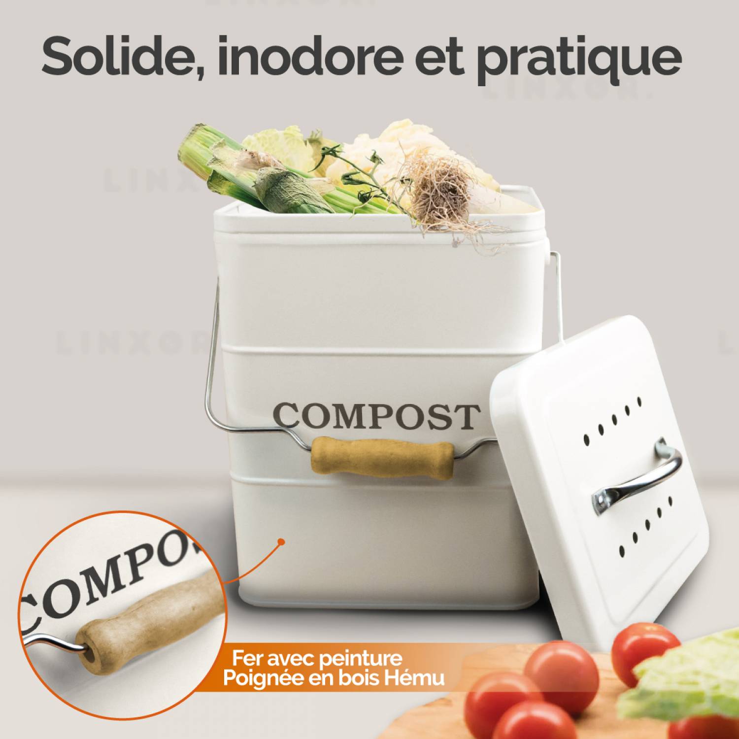 Linxor - Composteur, bac, poubelle à compost de cuisine rectangle - 3 L - Beige - Linxor - Imagen 4