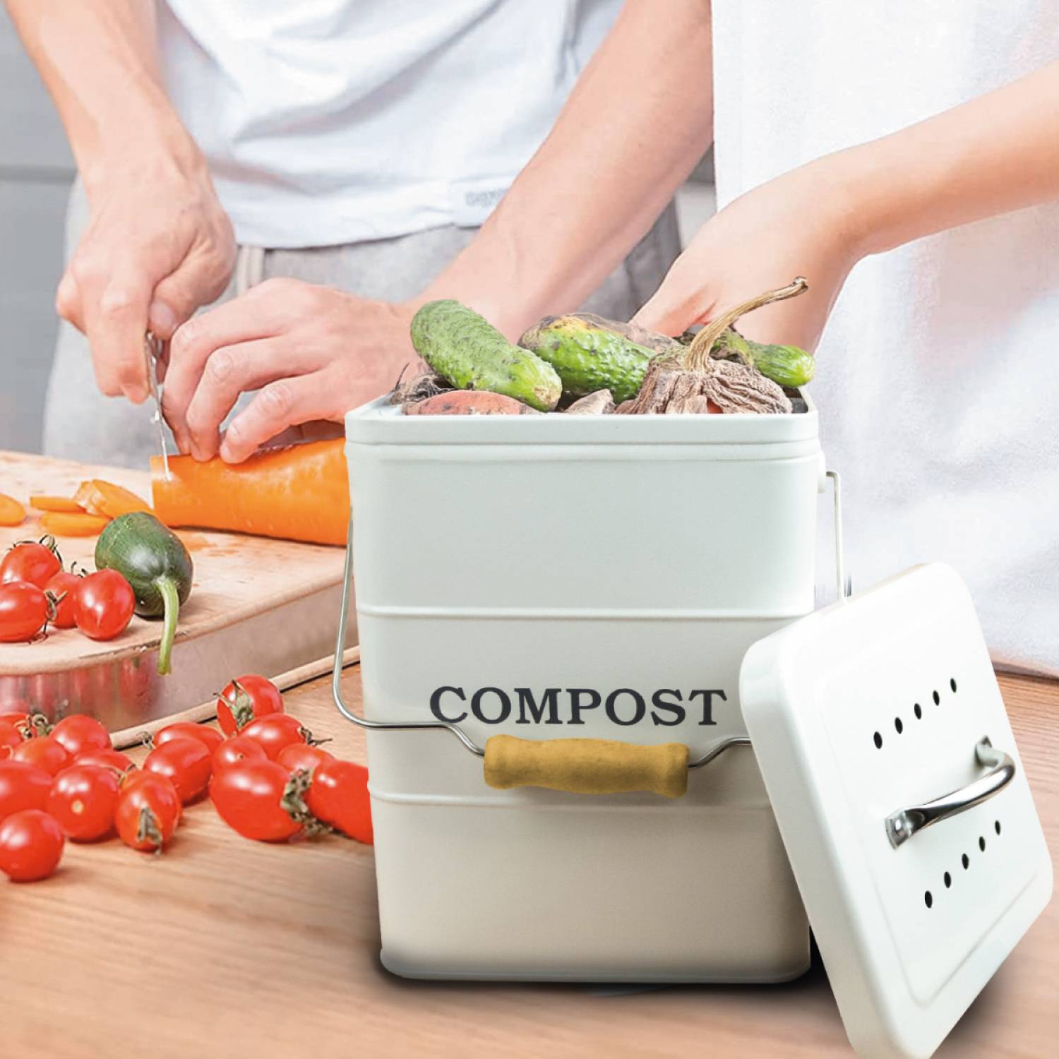 Linxor - Composteur, bac, poubelle à compost de cuisine rectangle - 3 L - Beige - Linxor - Image 5