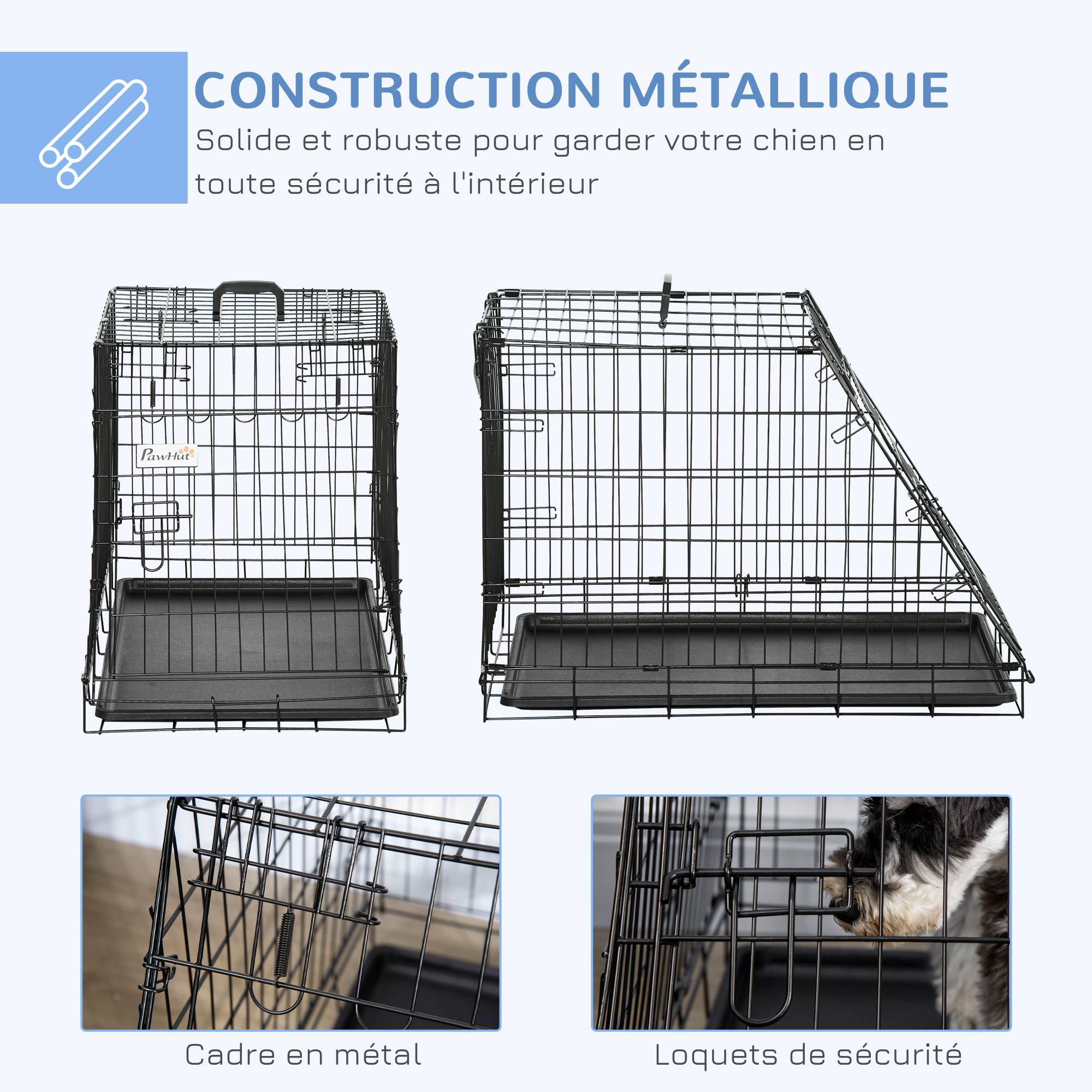 Cage transport pour chien métal forme trapèze voiture pliable double loquet 77cm noir - ComfortXL Outdoor Living - Image 7