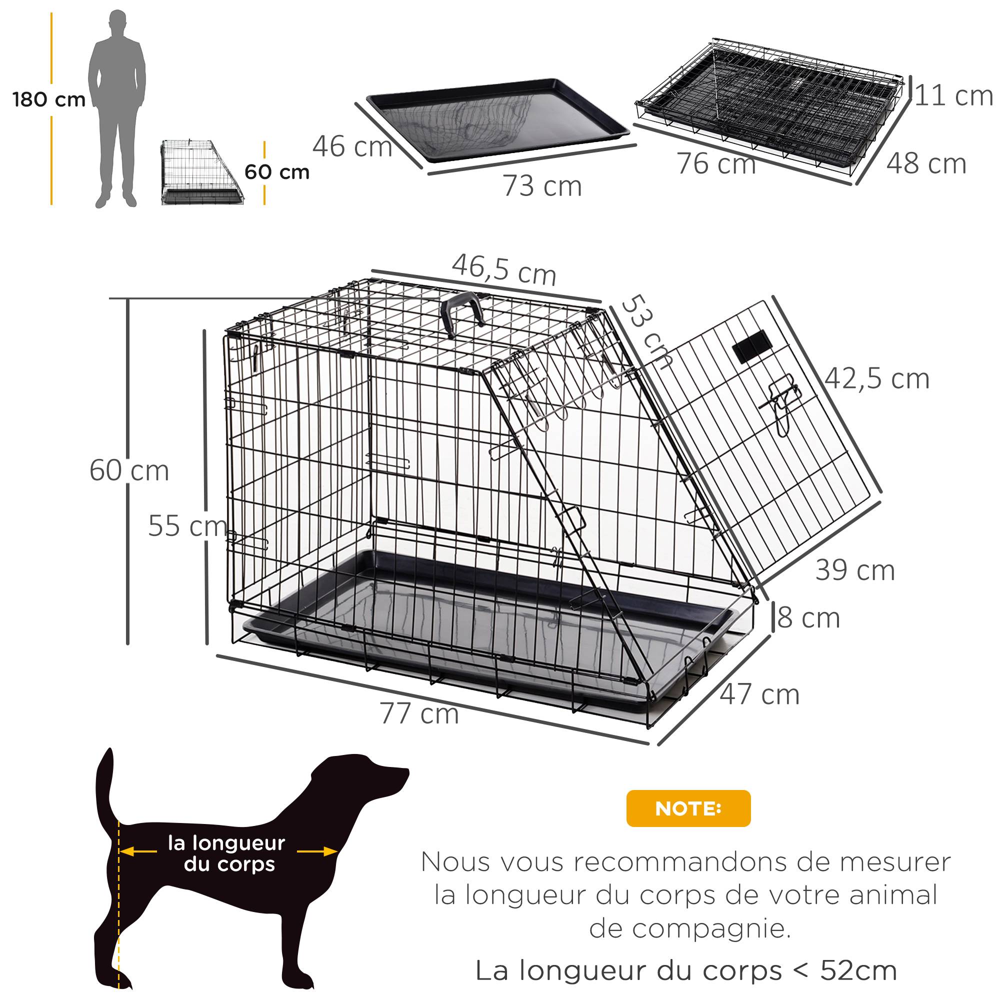 Cage transport pour chien métal forme trapèze voiture pliable double loquet 77cm noir - ComfortXL Outdoor Living - Image 4
