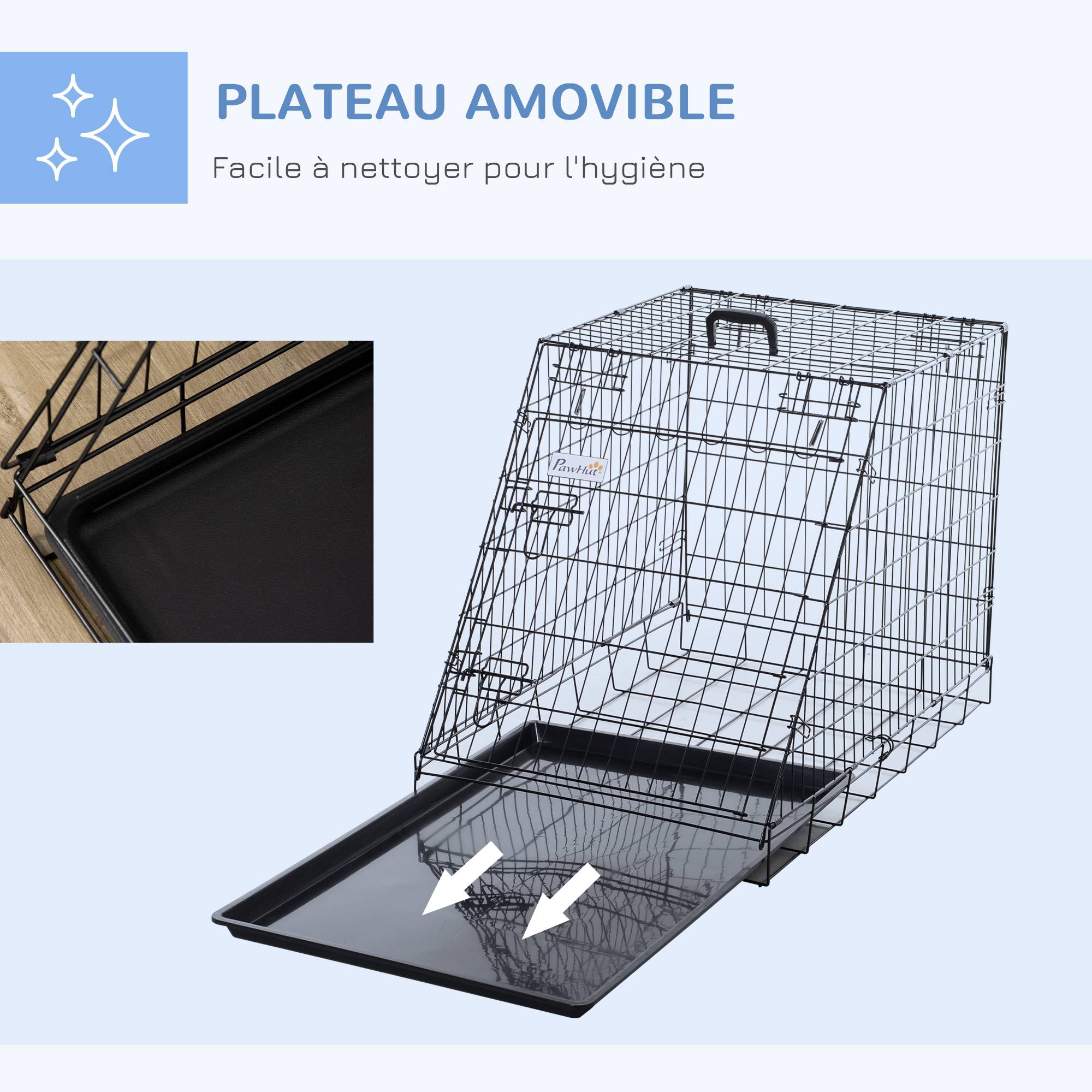 Cage transport pour chien métal forme trapèze voiture pliable double loquet 77cm noir - ComfortXL Outdoor Living - Image 8