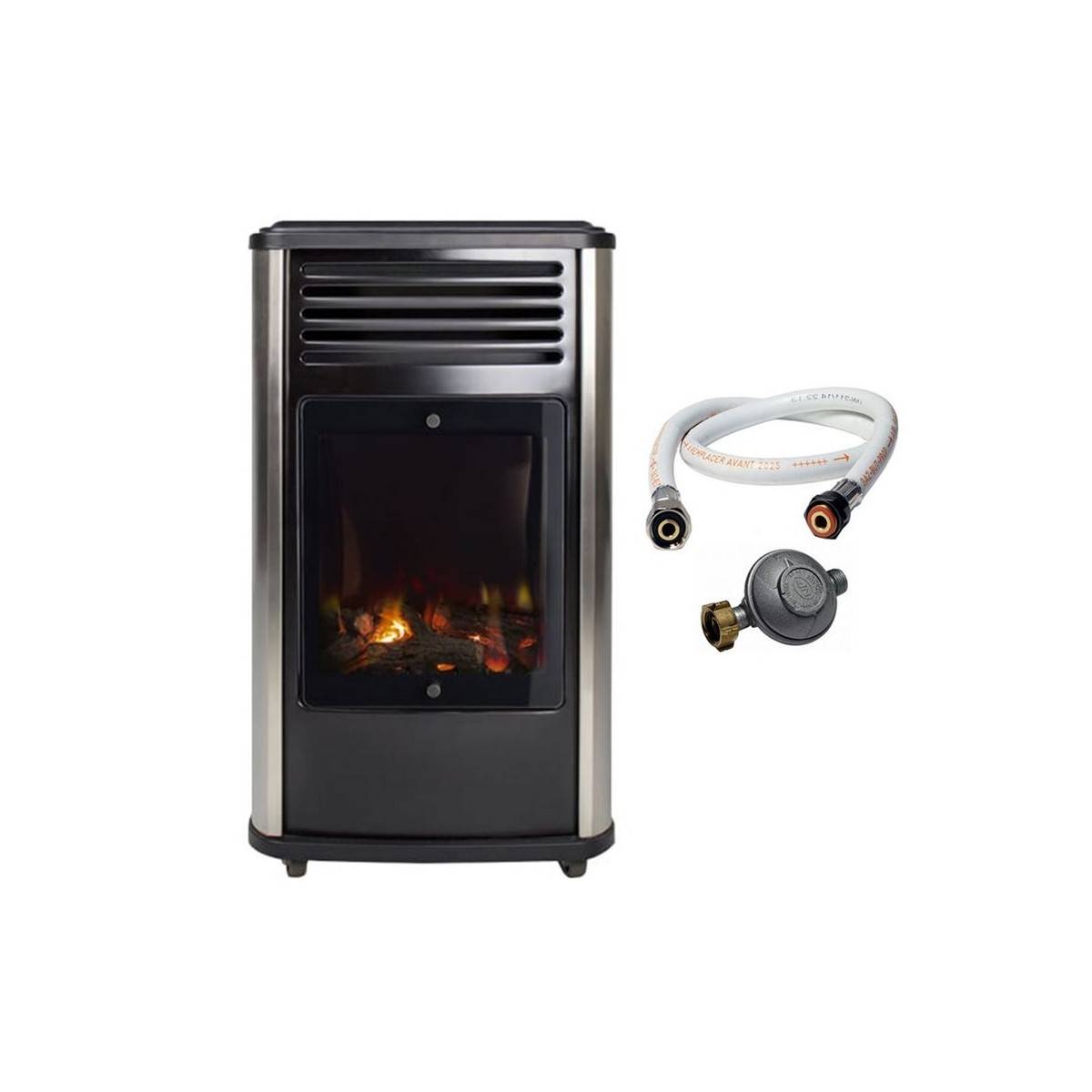 Chauffage à gaz 3.4 KW mobile Noir Effet feu + Tuyau gaz + Détendeur butane Manhattan SAHARA - Imagen 1