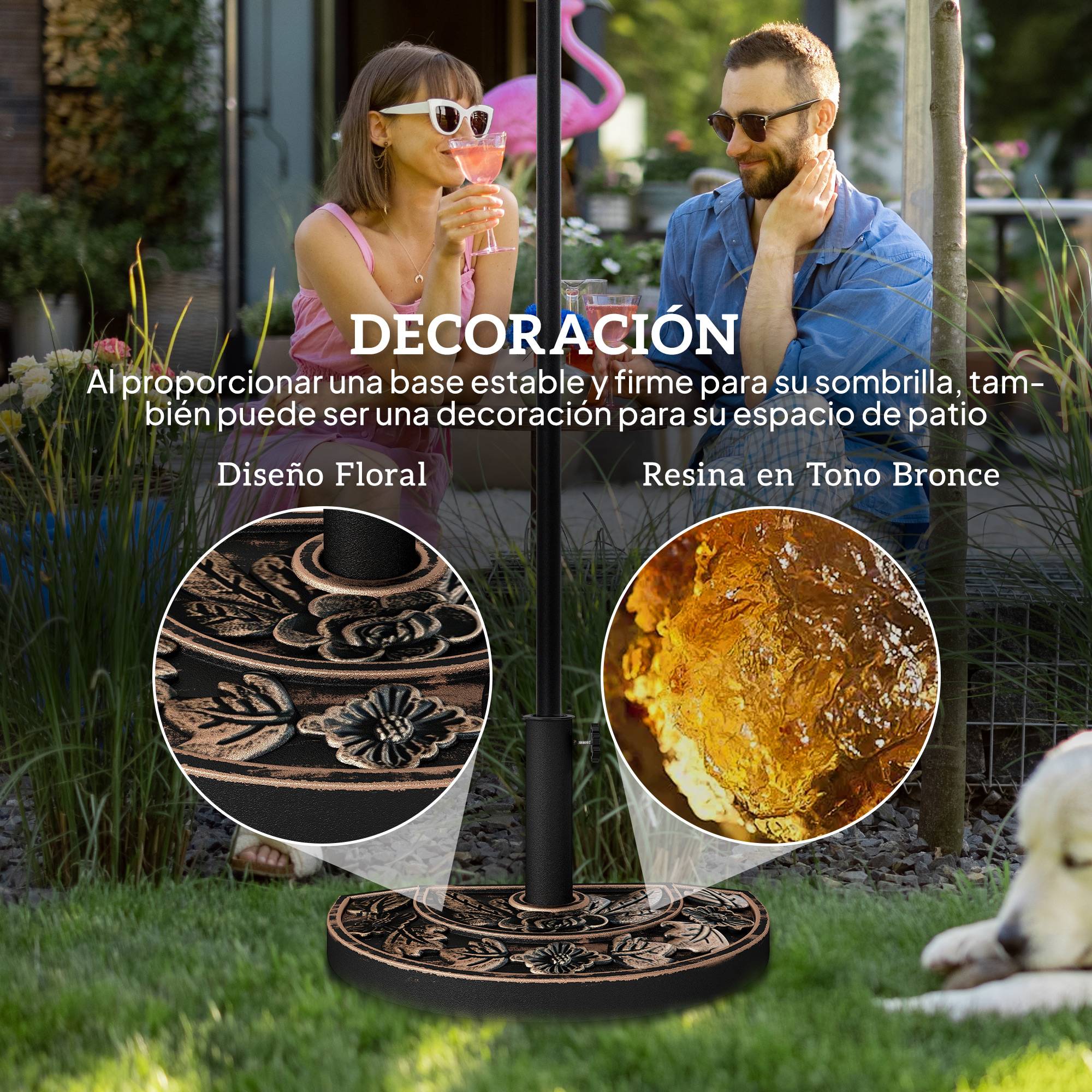 ComfortXL - Demi Pied de Parasol Mural en Résine 9 kg Motif Floral pour Mât Ø38/48 mm Bronze - ComfortXL Outdoor Living - Image 6