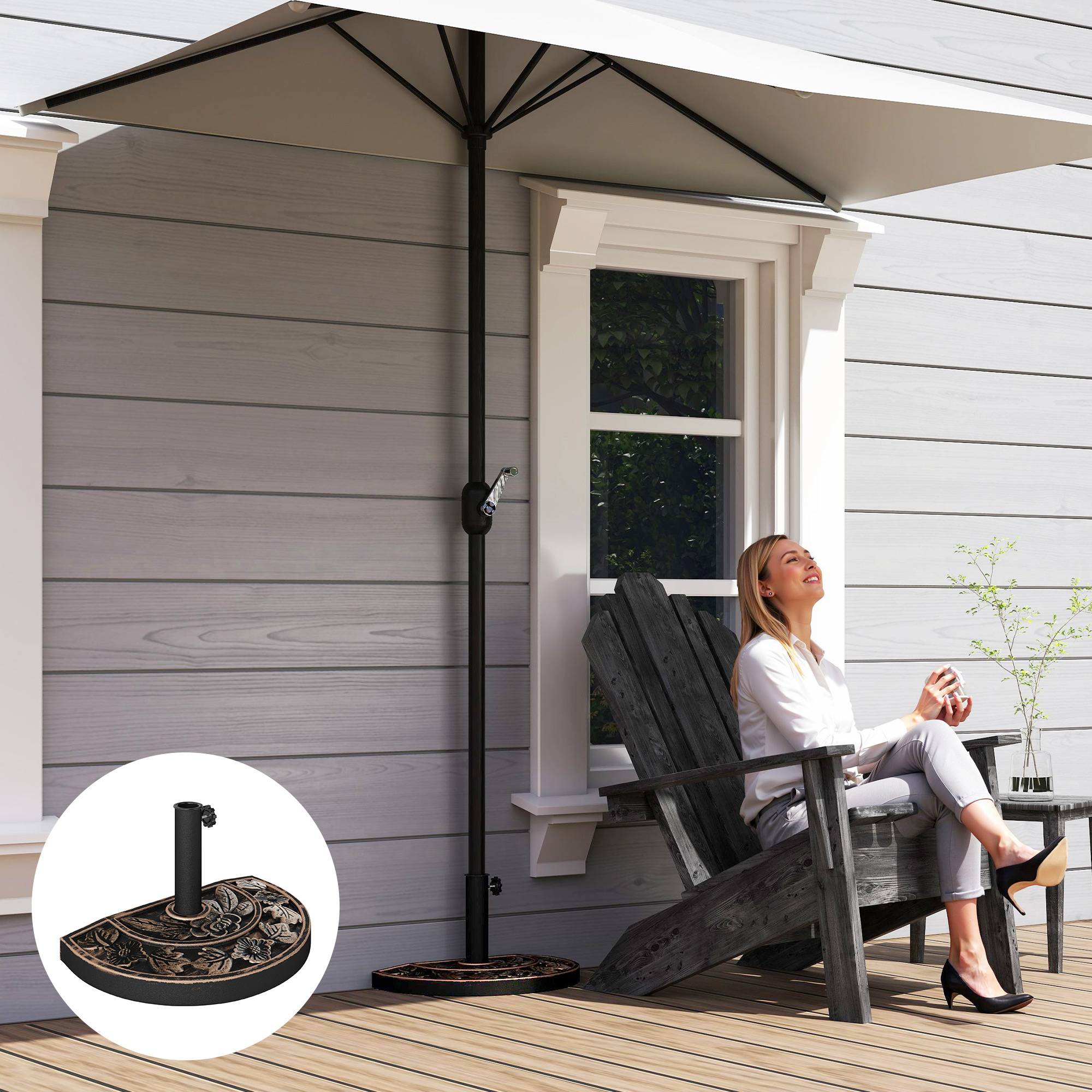 ComfortXL - Demi Pied de Parasol Mural en Résine 9 kg Motif Floral pour Mât Ø38/48 mm Bronze - ComfortXL Outdoor Living - Image 4