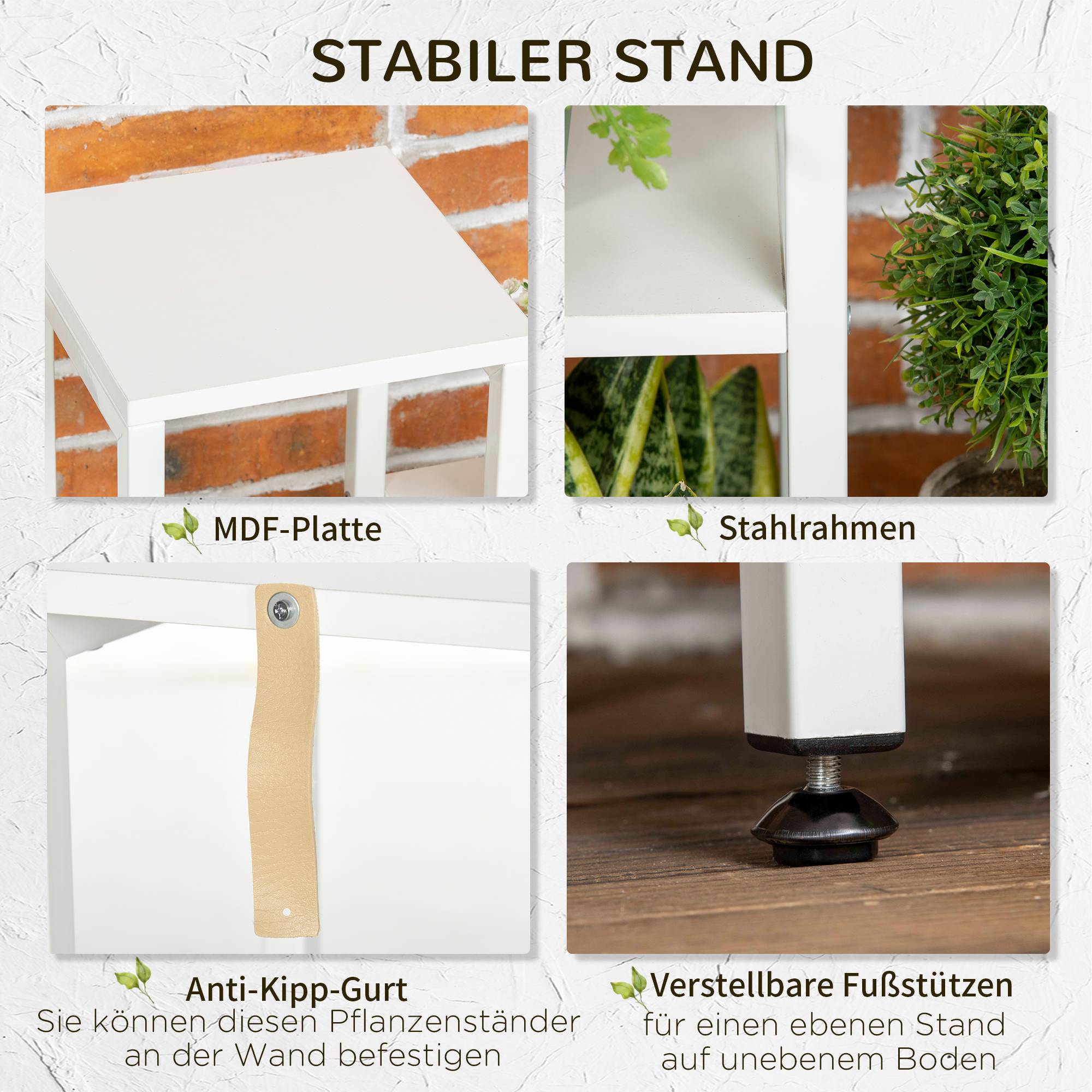Support à fleurs Outsunny 7 niveaux intérieur extérieur acier blanc 65 x 23 x 94,5 cm étagère plantes jardin - Image 7