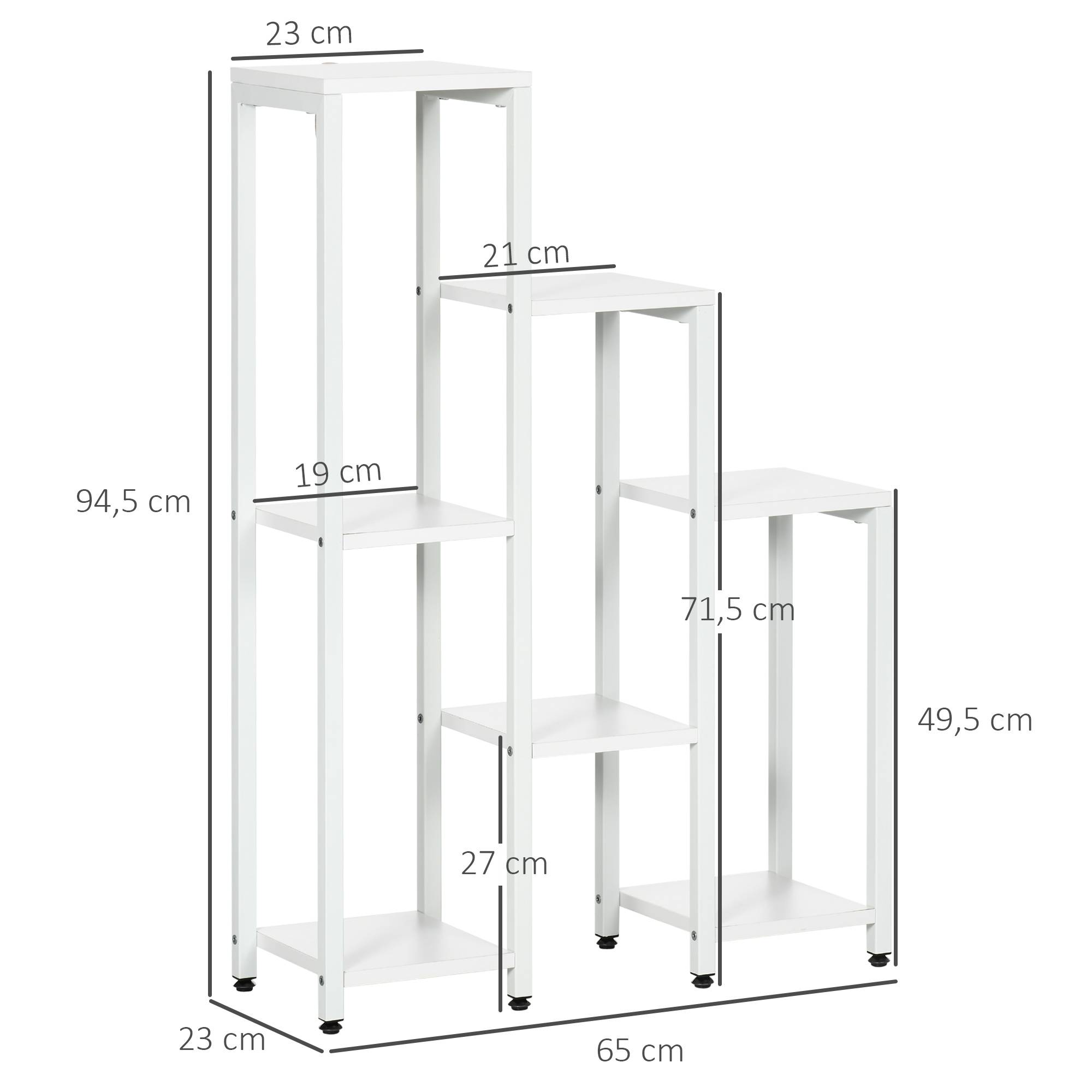 Support à fleurs Outsunny 7 niveaux intérieur extérieur acier blanc 65 x 23 x 94,5 cm étagère plantes jardin - Image 5